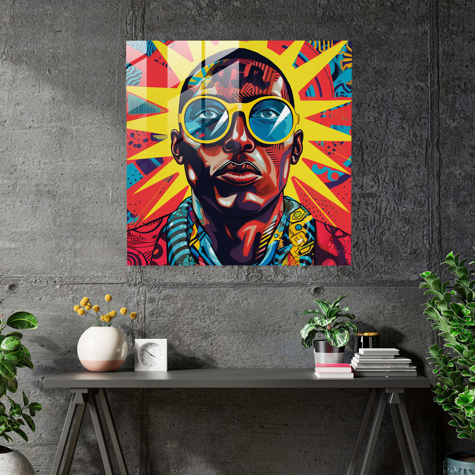 Glasbild Superheld - Cool Dekoration für Zuhause Lebendige Farben Pop-Art