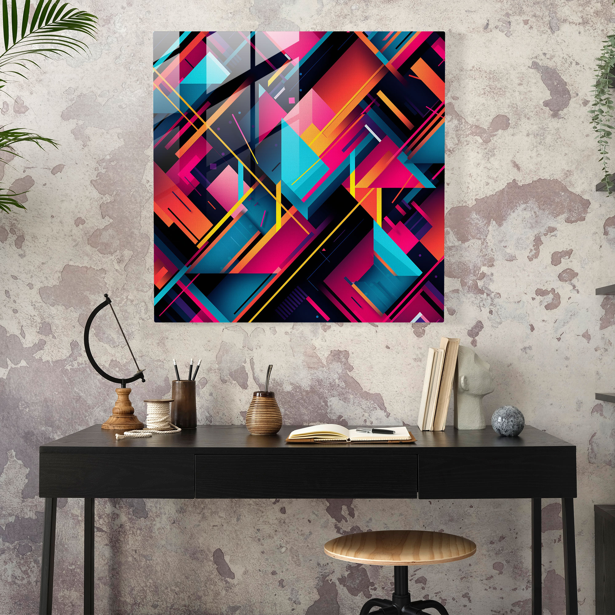 Dope Fusion - Abstraktes geometrisches Glasbild - Kunst Glasbild Wanddekoration