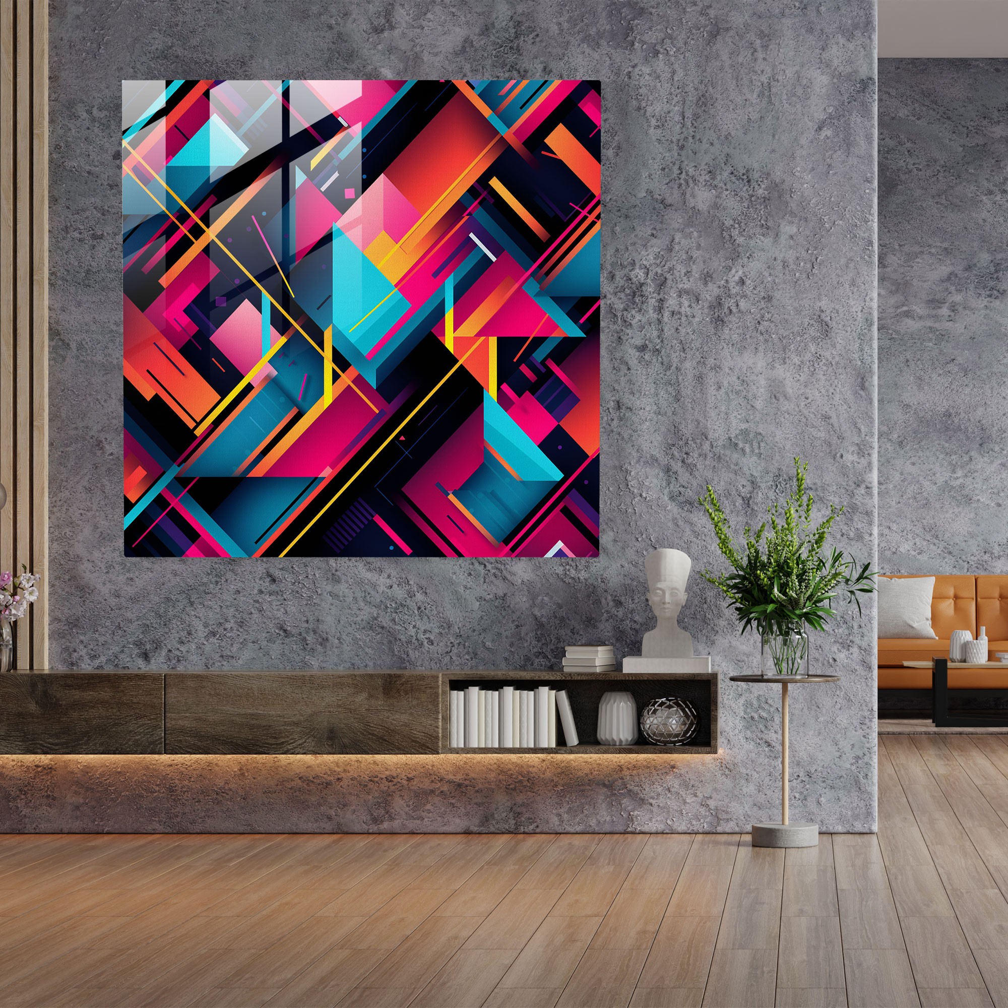 Dope Fusion - Abstraktes geometrisches Glasbild - Kunst Glasbild Wanddekoration