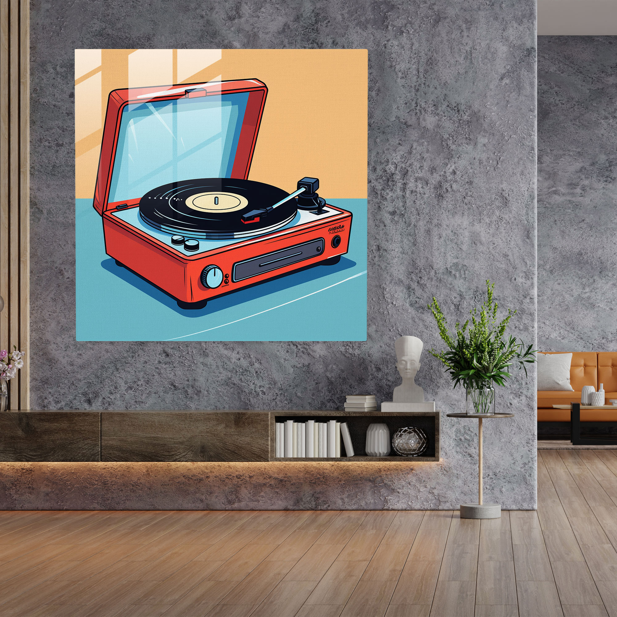 Dope Vinyl Harmony - Pop Art Glasbild - Vintage Wanddekoration in Retro-Farben