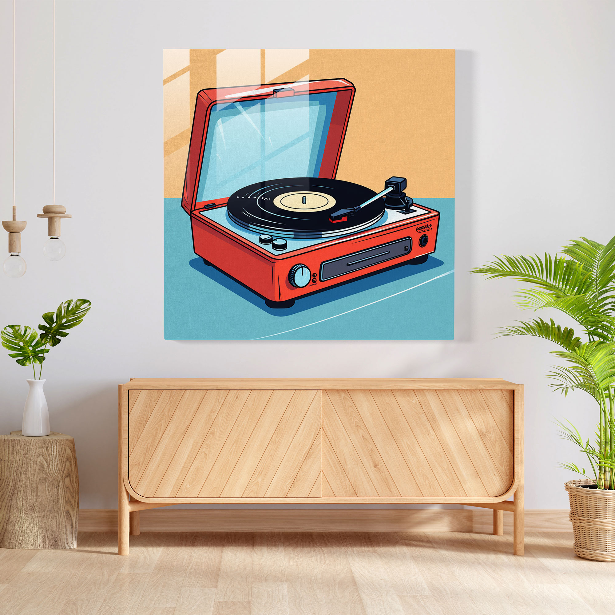 Dope Vinyl Harmony - Pop Art Glasbild - Vintage Wanddekoration in Retro-Farben