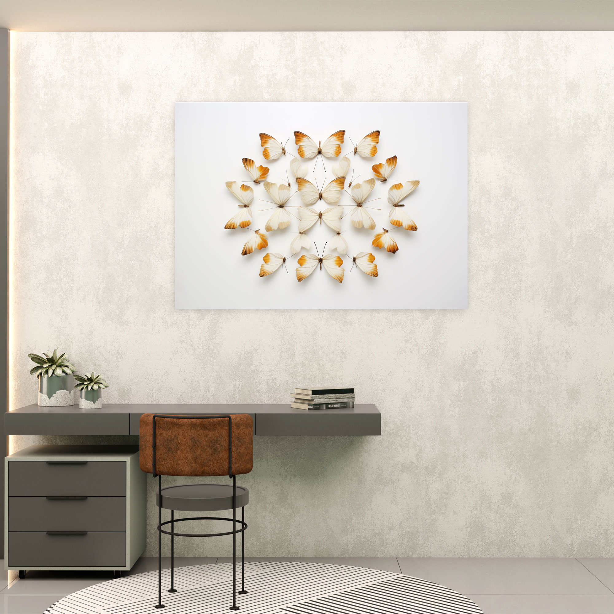 Symmetrical Dried Butterflies Wall Art - Dried Butterflies, Home Decoration, Canvas, Wall Art