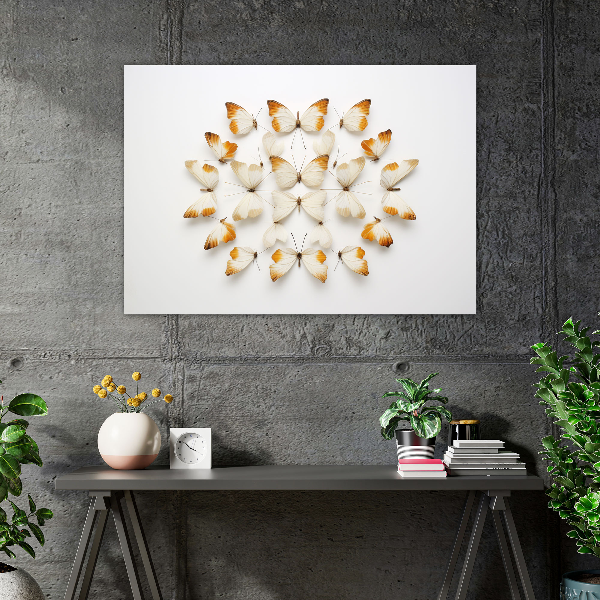Symmetrical Dried Butterflies Wall Art - Dried Butterflies, Home Decoration, Canvas, Wall Art
