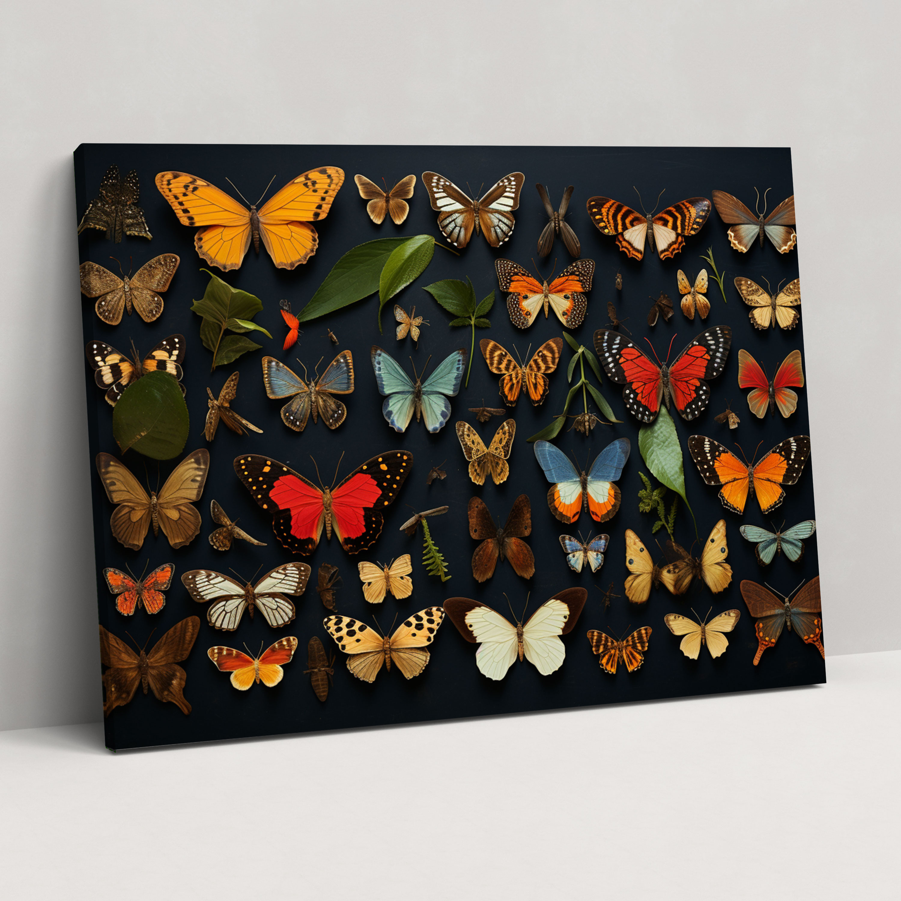 Vibrant Contrast Dried Butterflies Wall Art - Dried Butterflies, Wall Art, Visually Stunning, Canvas Wall Art