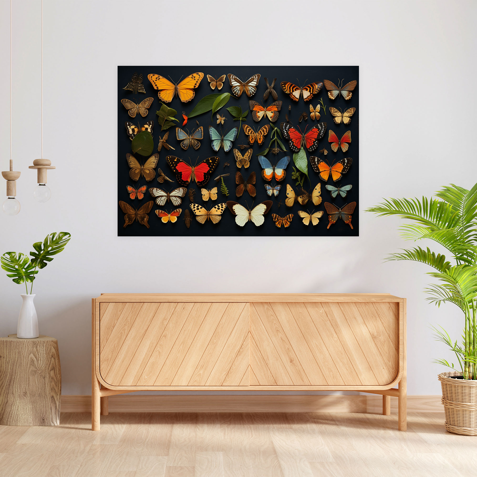 Vibrant Contrast Dried Butterflies Wall Art - Dried Butterflies, Wall Art, Visually Stunning, Canvas Wall Art