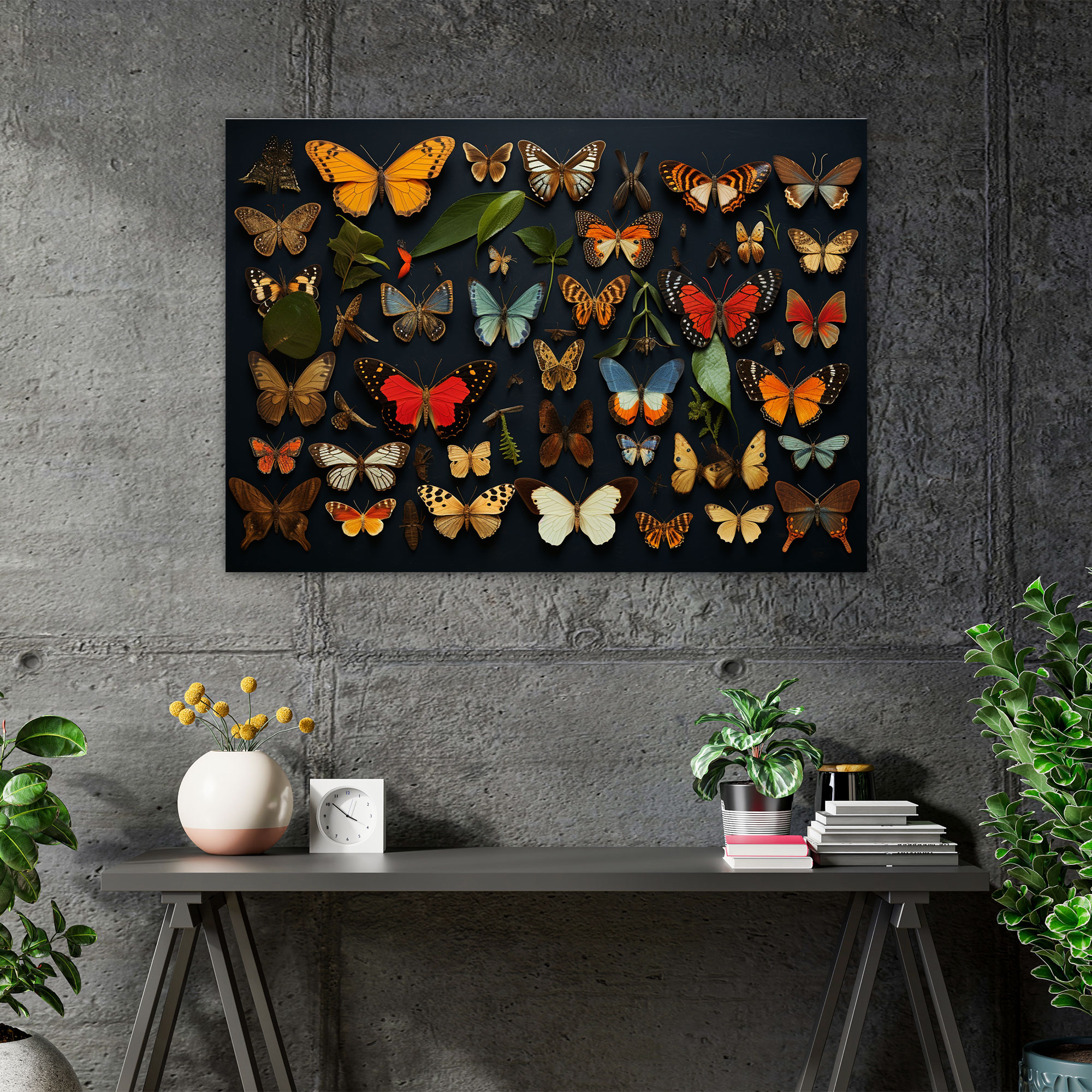 Vibrant Contrast Dried Butterflies Wall Art - Dried Butterflies, Wall Art, Visually Stunning, Canvas Wall Art