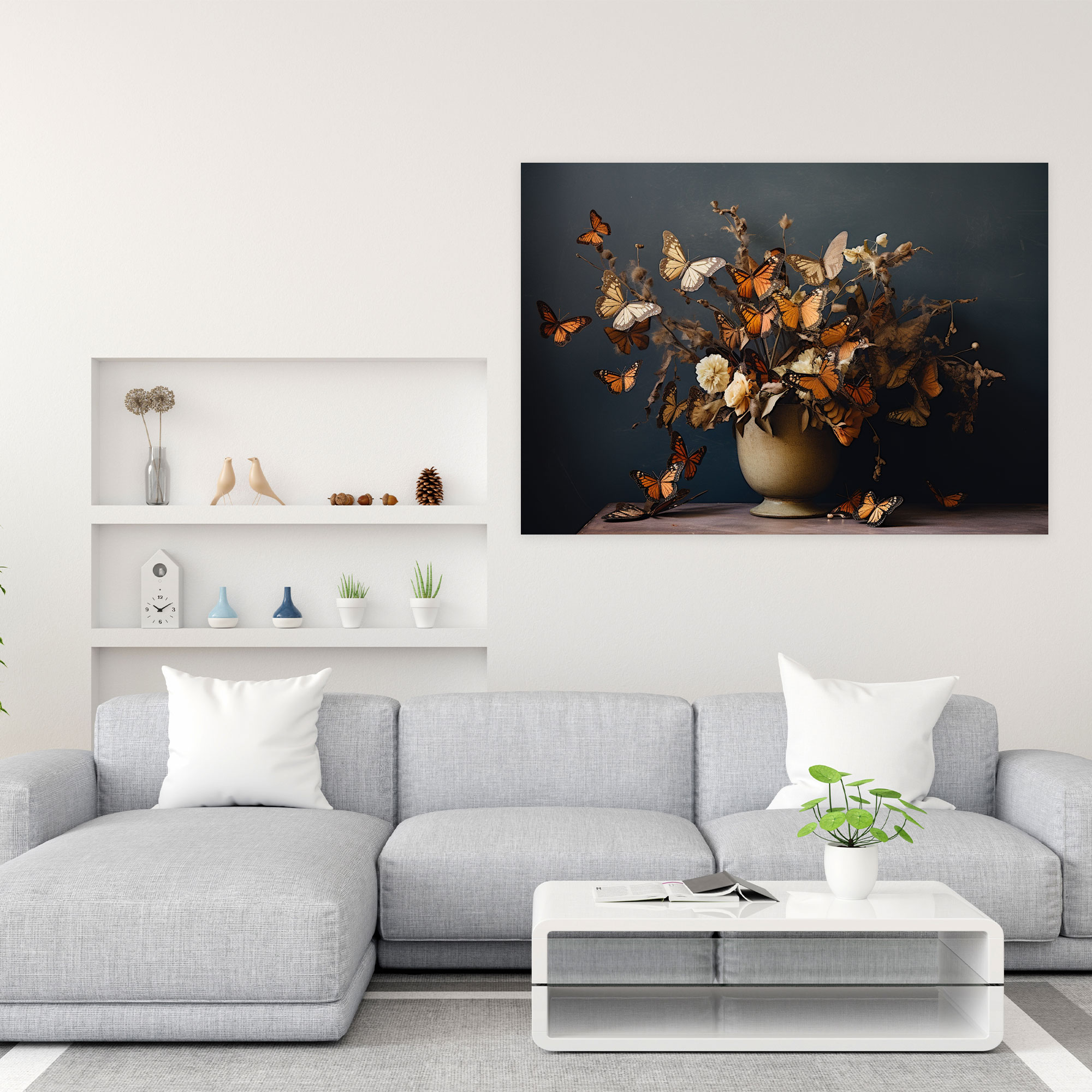 Serenity Dried Butterflies Canvas Print - Dried Butterflies, Dried Butterflies Photorealistic Collection, Peaceful Atmosphere, Wall Art