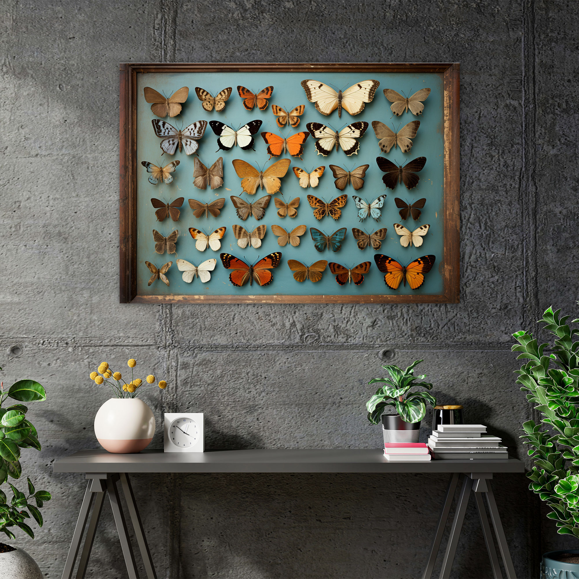Dried Butterflies Photorealistic Collection Wall Decoration - Dried Butterflies, Wall Decoration, Rustic Charm, Canvas Wall Art