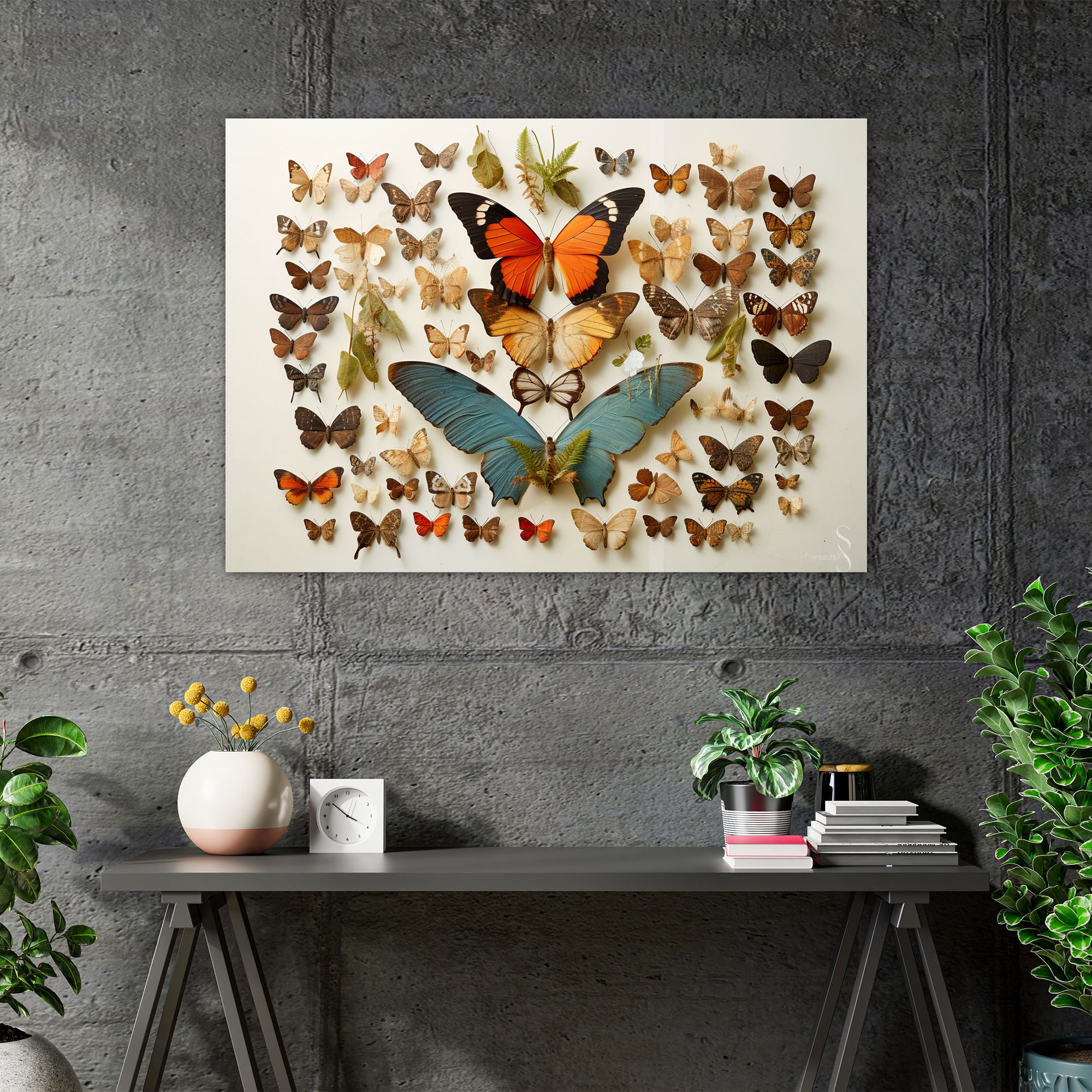 Dried Butterflies Fotorealistische Sammlung Leinwandbild - Wanddekoration Vintage-inspiriert Karte