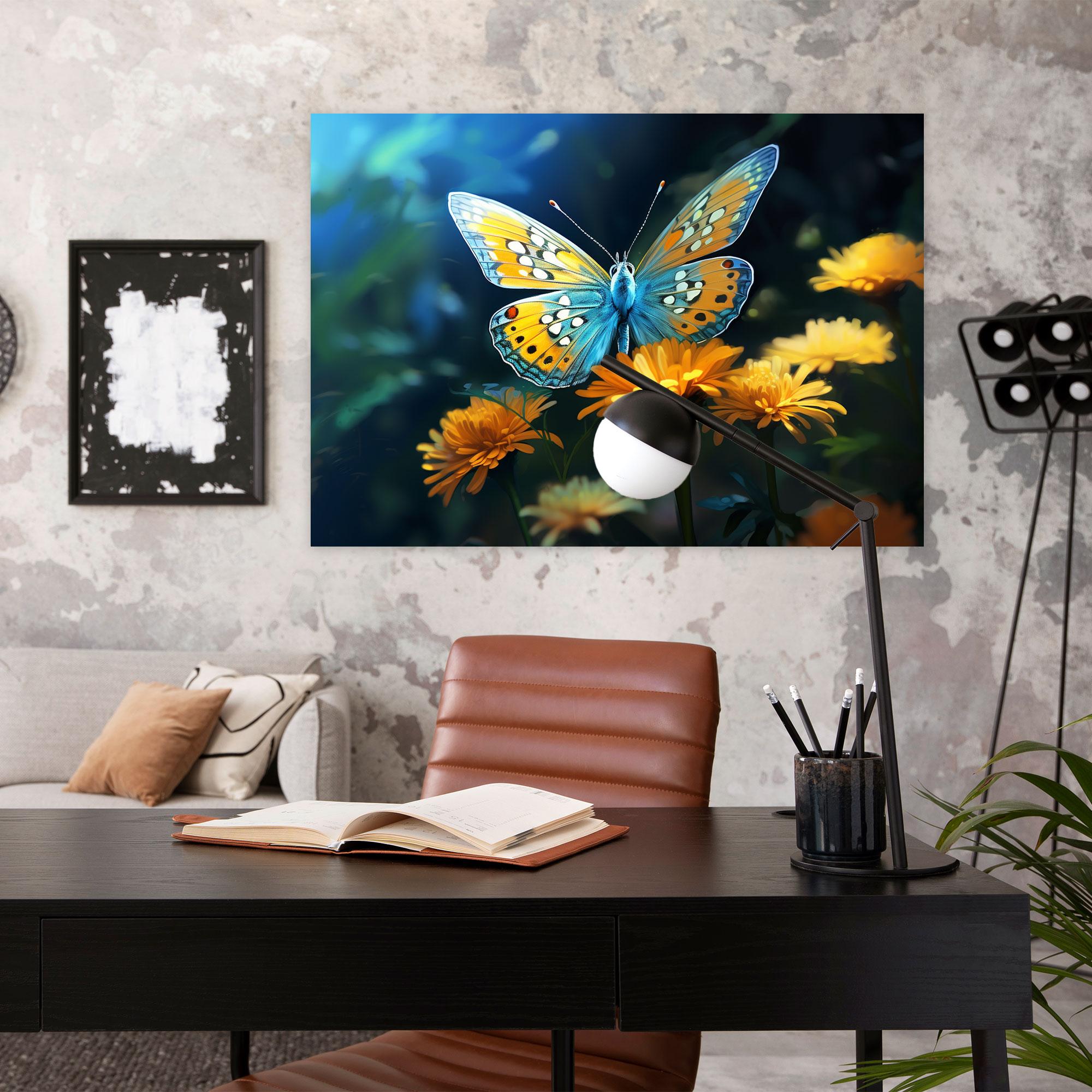 Butterfly On Flower Canvas Print - Dried Butterflies, Canvas, Canvas Wall Art, Canvas Print