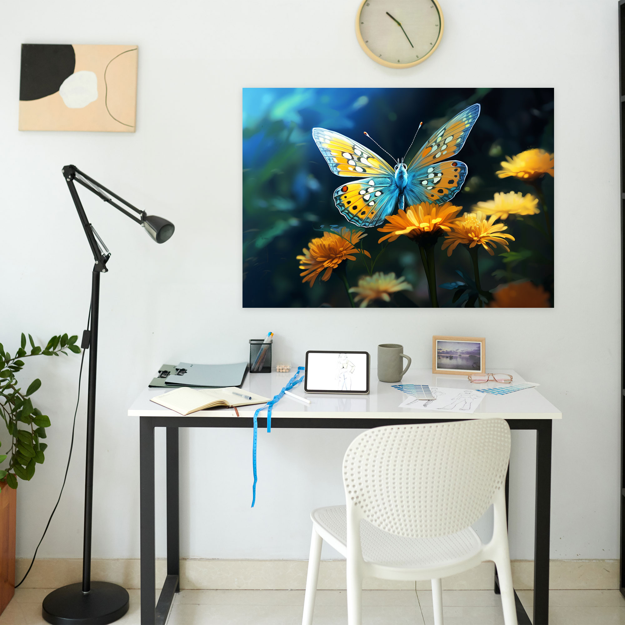 Butterfly On Flower Canvas Print - Dried Butterflies, Canvas, Canvas Wall Art, Canvas Print