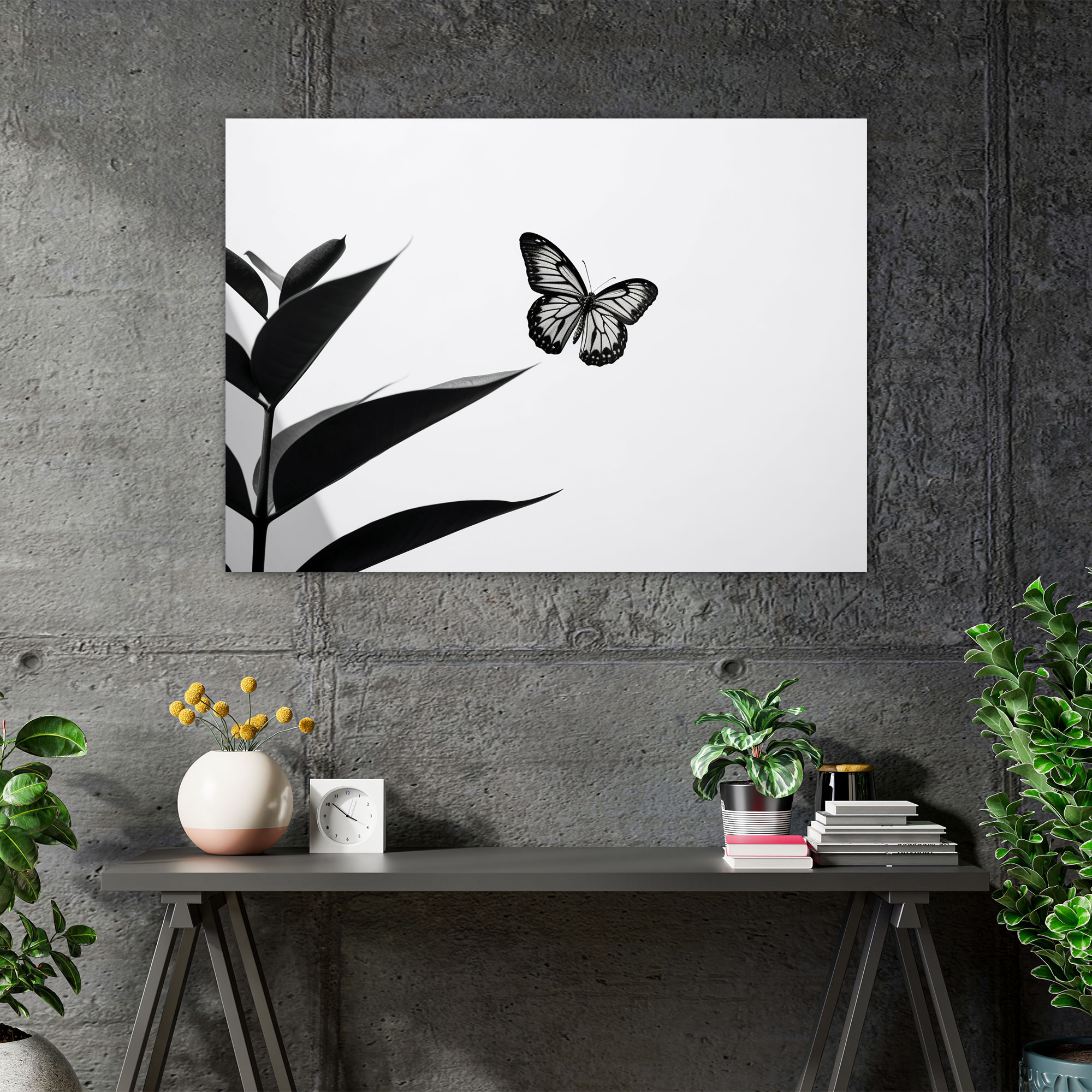 Black And White Butterfly Canvas Print - Dried Butterflies, Butterfly, Wall Decoration, Leaf