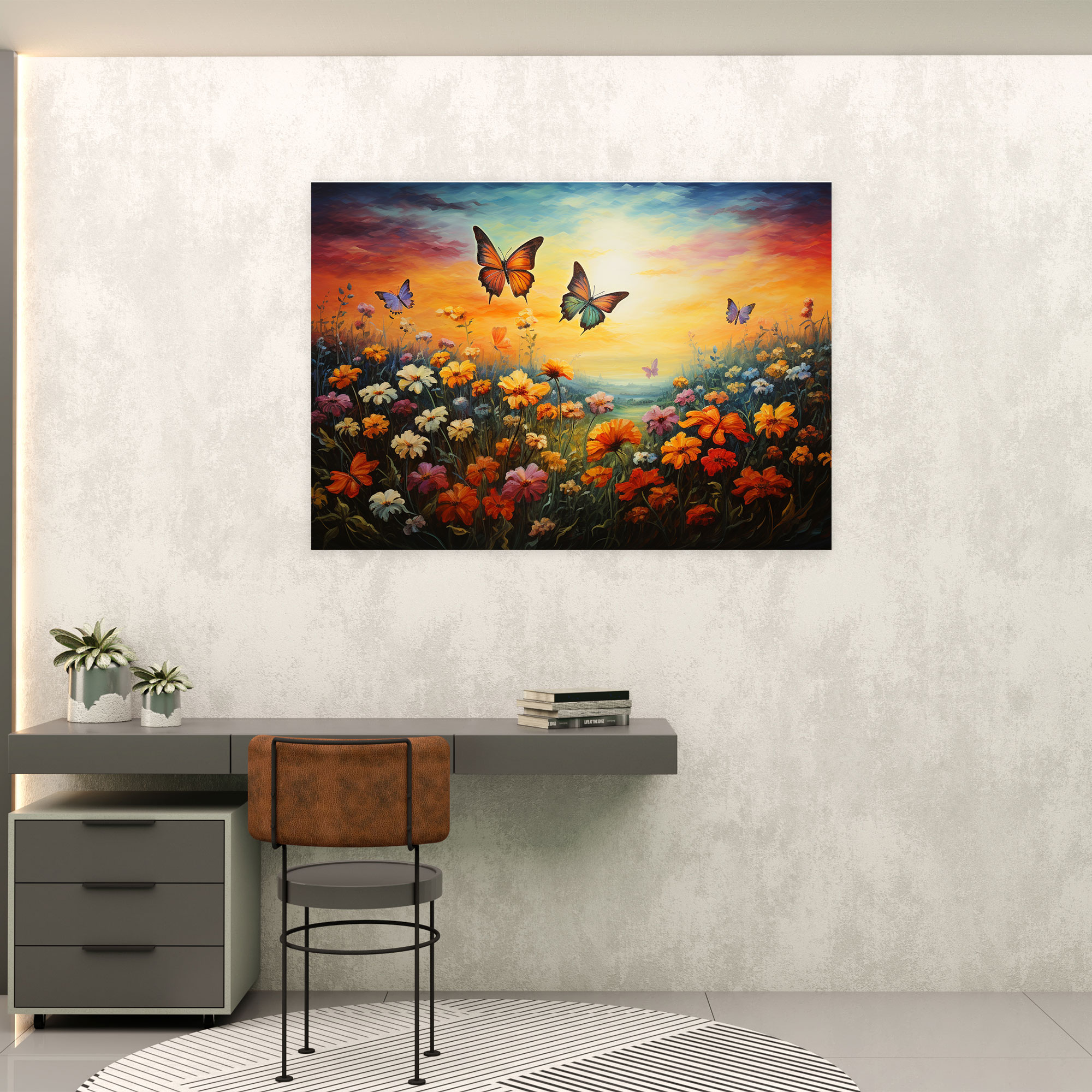 Romantic Butterflies Canvas Print - Dried Butterflies, Love, Tranquility, Oil Painting