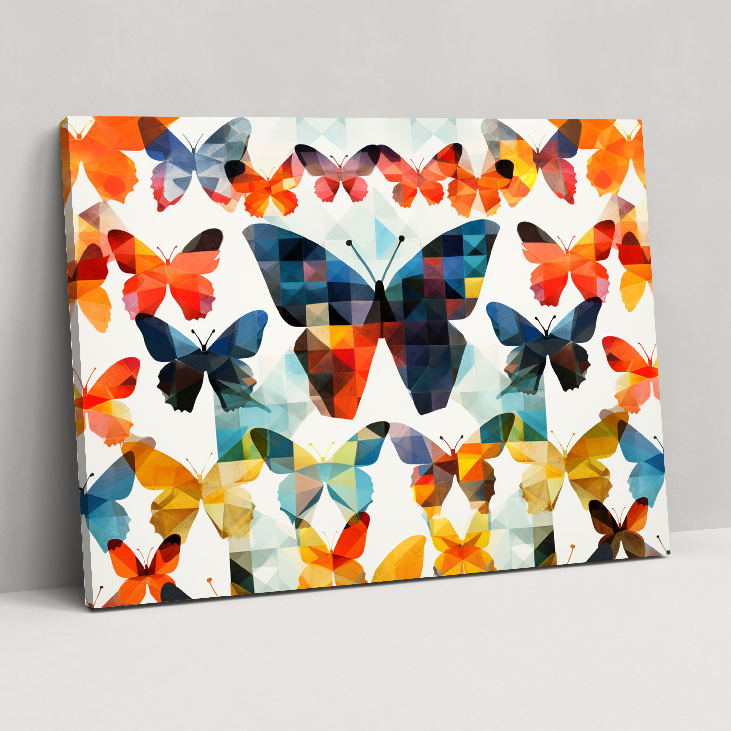 Geometric Butterfly Wall Art - Dried Butterflies, Canvas Wall Art, Geometric Pattern, Home Decoration