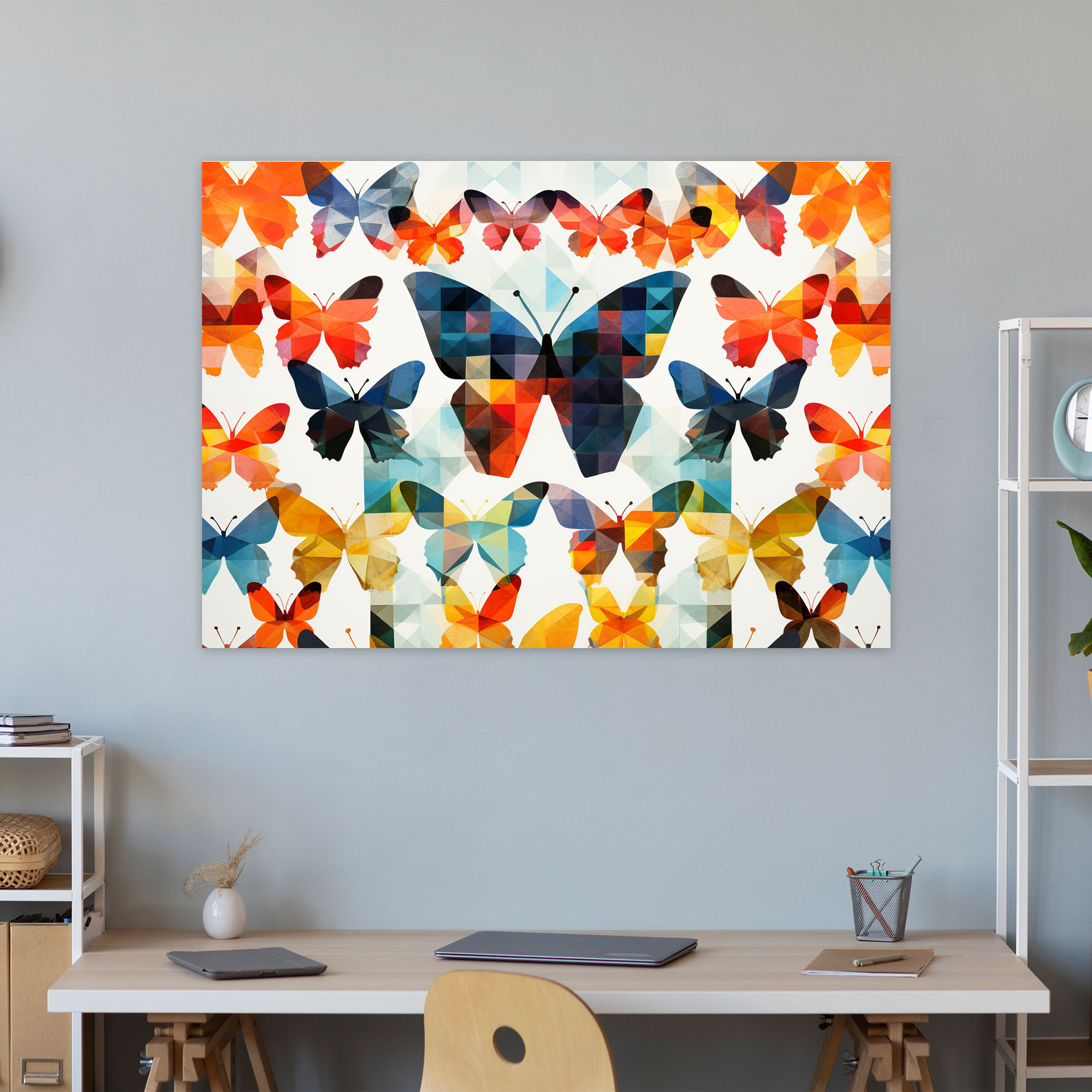 Geometric Butterfly Wall Art - Dried Butterflies, Canvas Wall Art, Geometric Pattern, Home Decoration