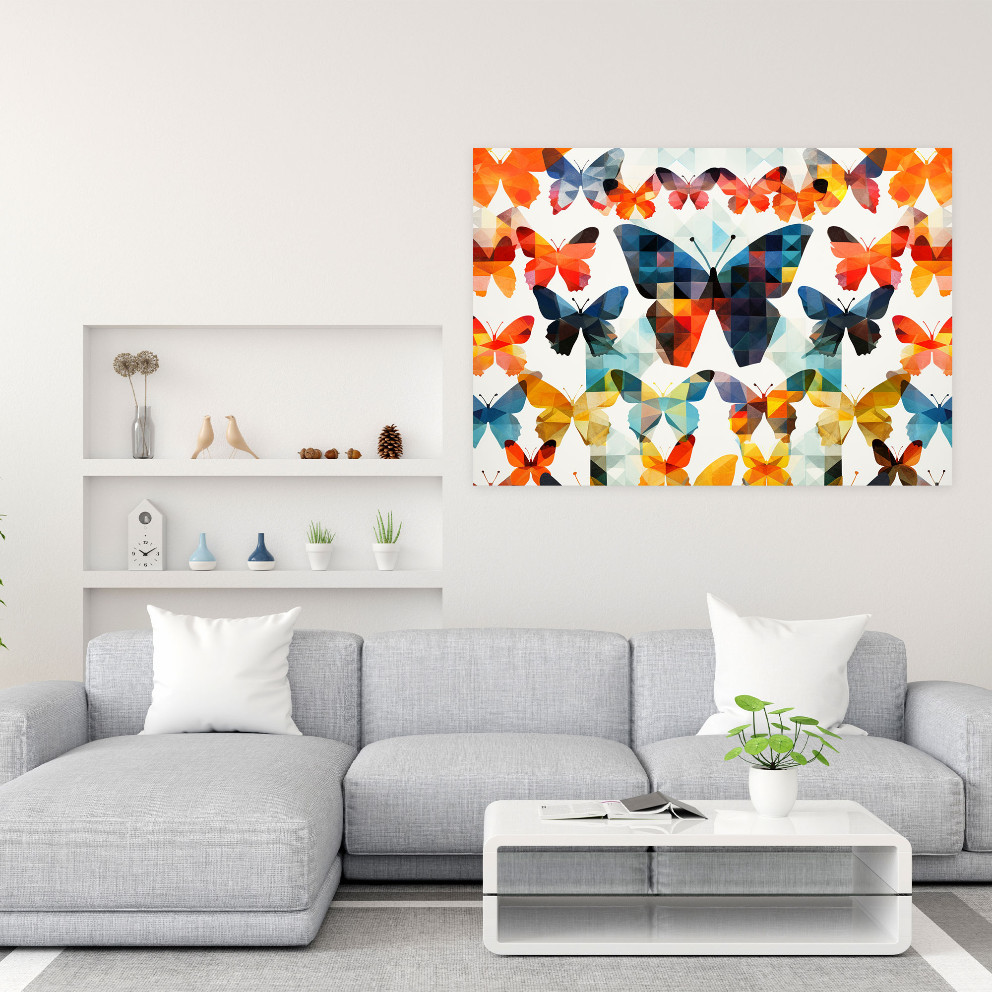 Geometric Butterfly Wall Art - Dried Butterflies, Canvas Wall Art, Geometric Pattern, Home Decoration