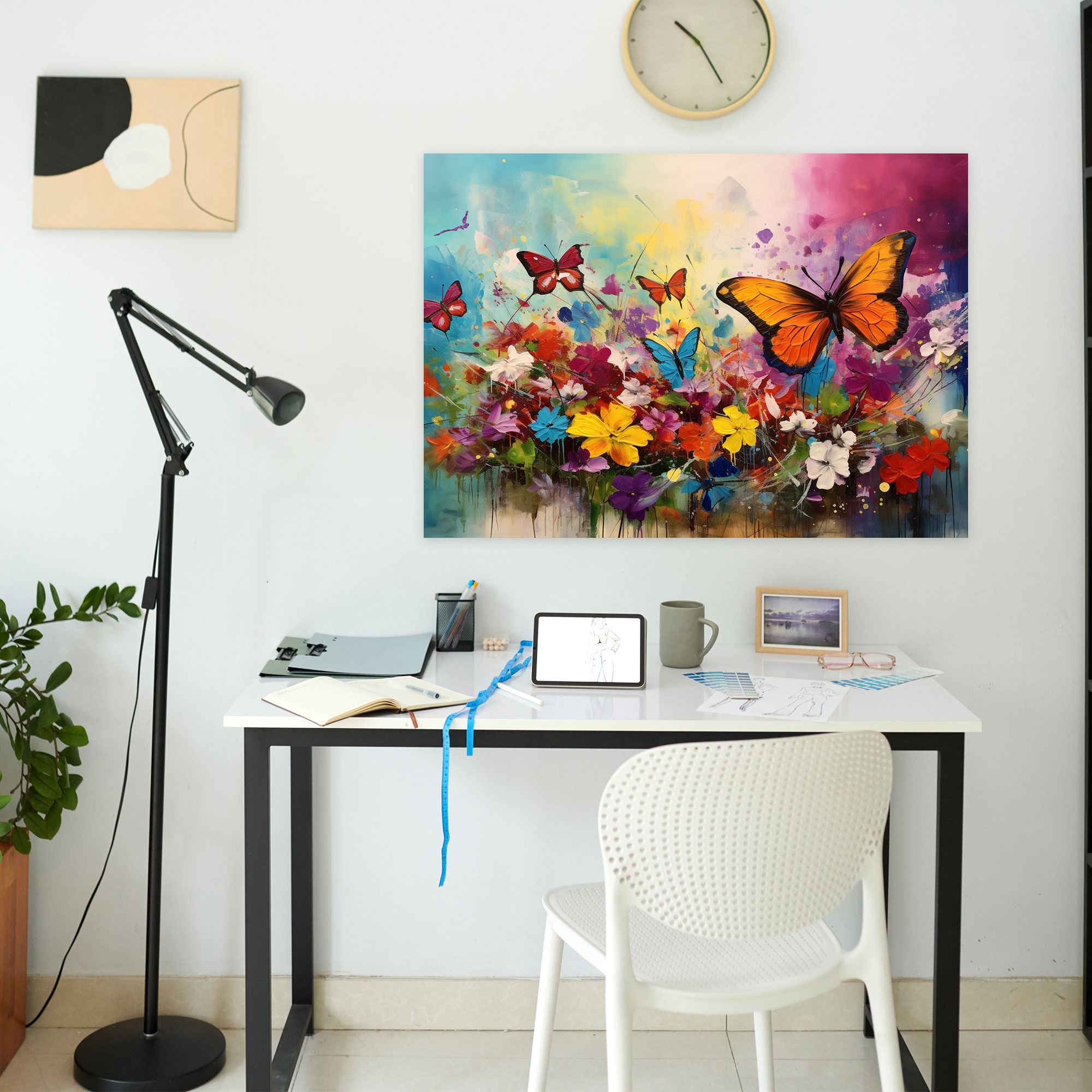 Butterflies Canvas Print - Dried Butterflies, Colorful, Vibrant Flowers, Canvas Wall Art