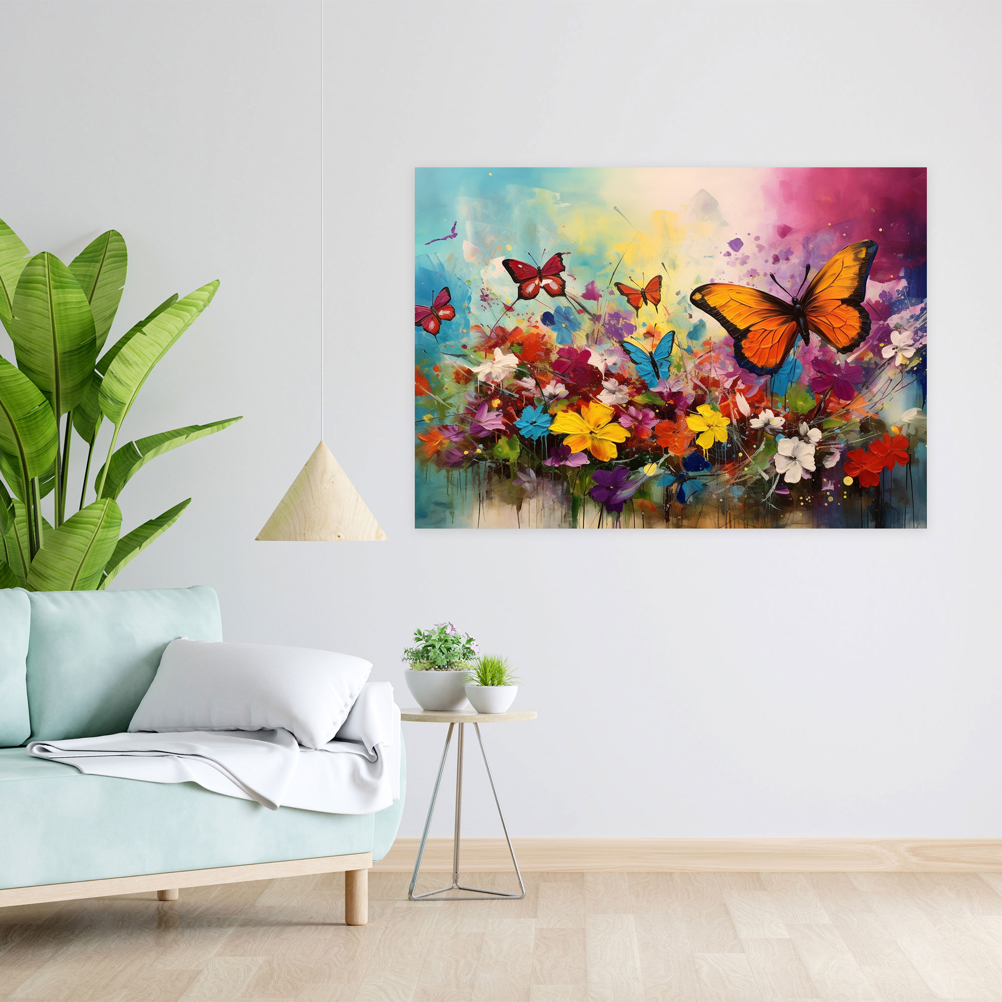 Butterflies Canvas Print - Dried Butterflies, Colorful, Vibrant Flowers, Canvas Wall Art