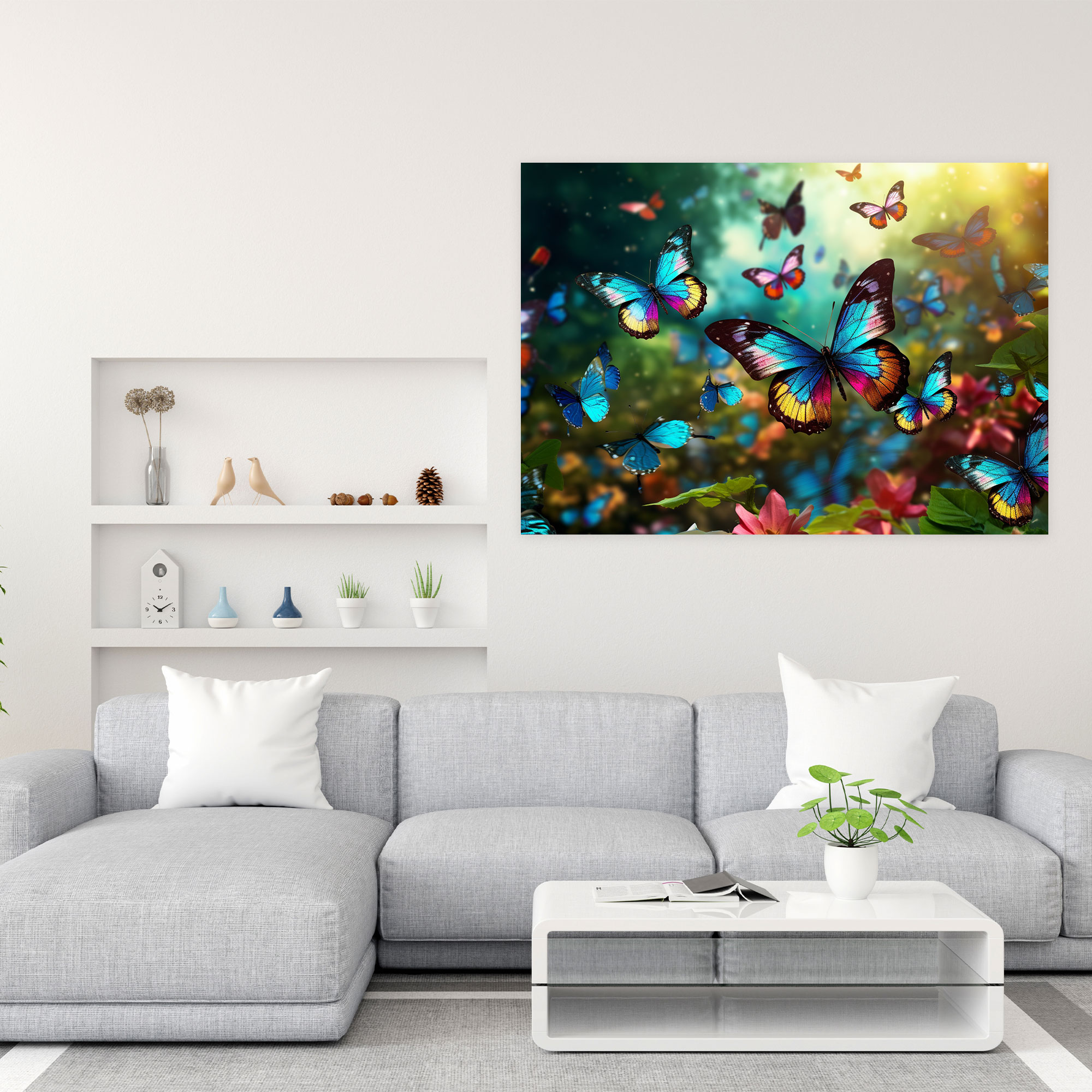 Colorful Butterflies Wall Decoration - Dried Butterflies, Wall Art, Canvas Wall Art, Canvas Print