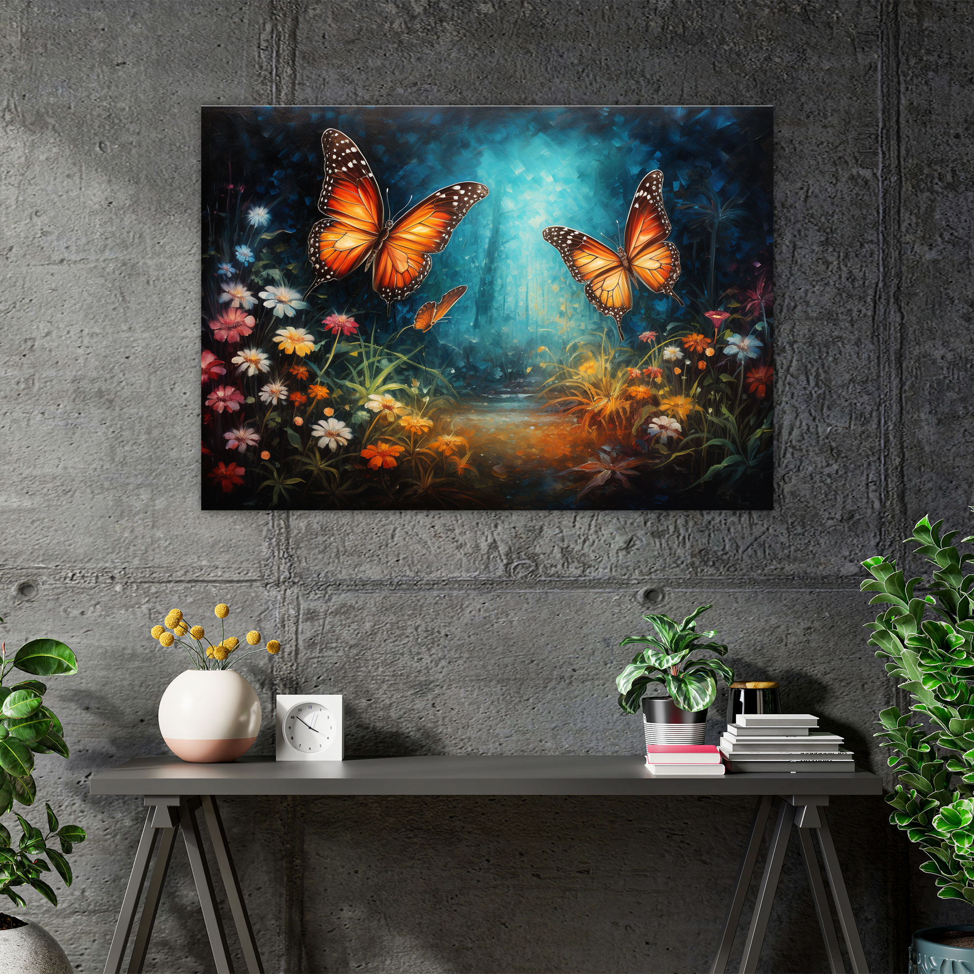 Romantic Butterflies Wall Art - Dried Butterflies, Romance, Oil Painting, Canvas