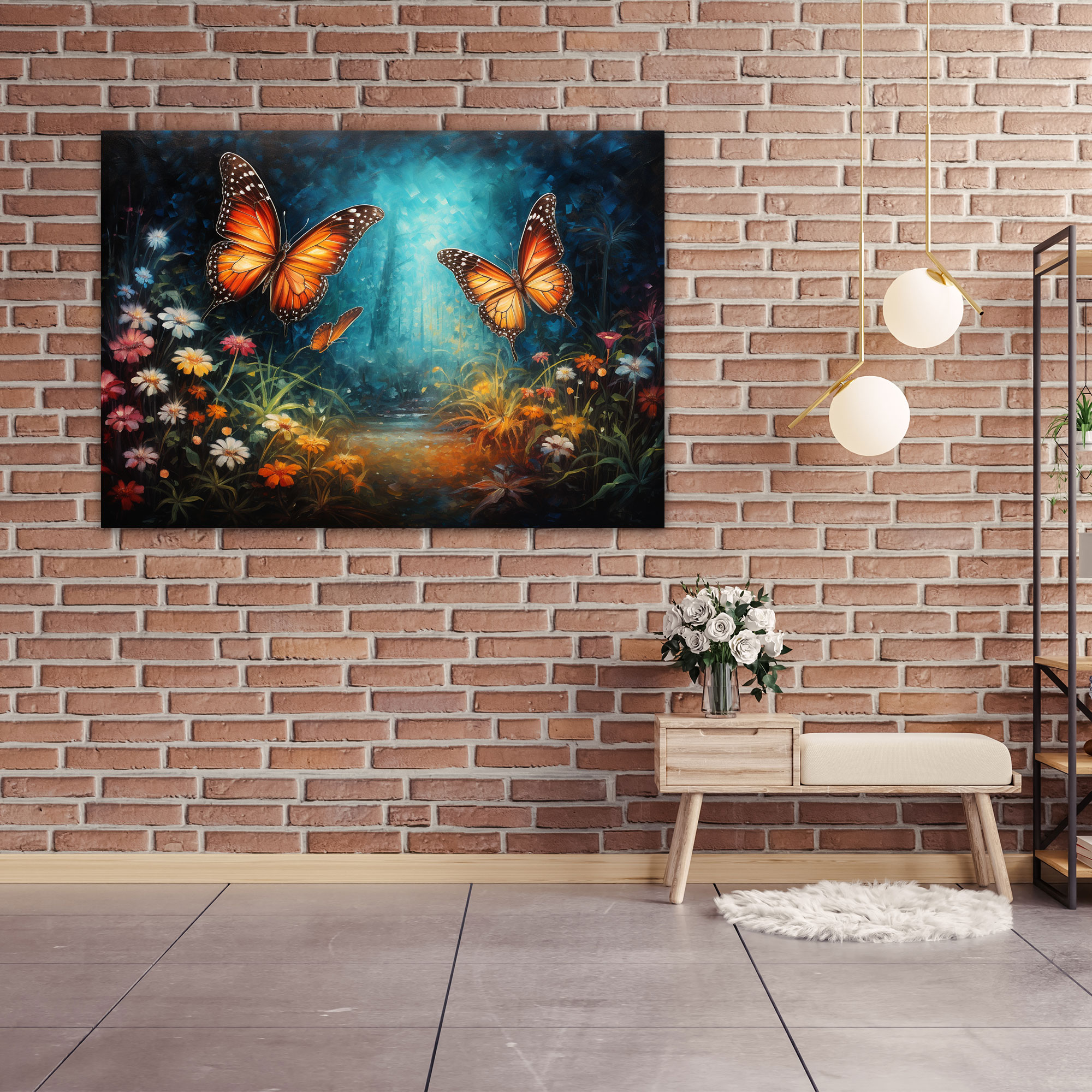 Romantic Butterflies Wall Art - Dried Butterflies, Romance, Oil Painting, Canvas