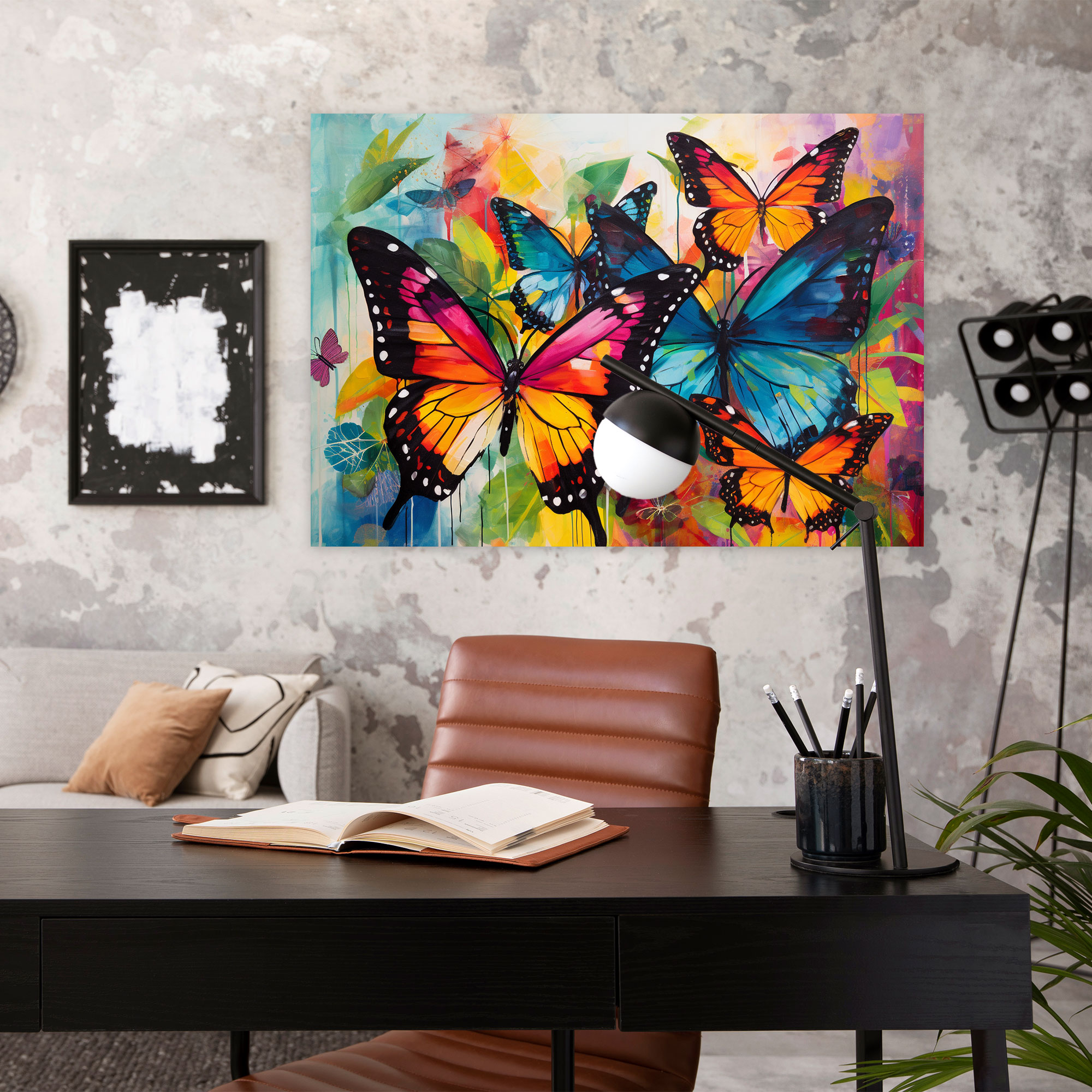 Contemporary Butterflies Canvas Print - Dried Butterflies, Wall Decoration, Vibrant Colors, Canvas Wall Art