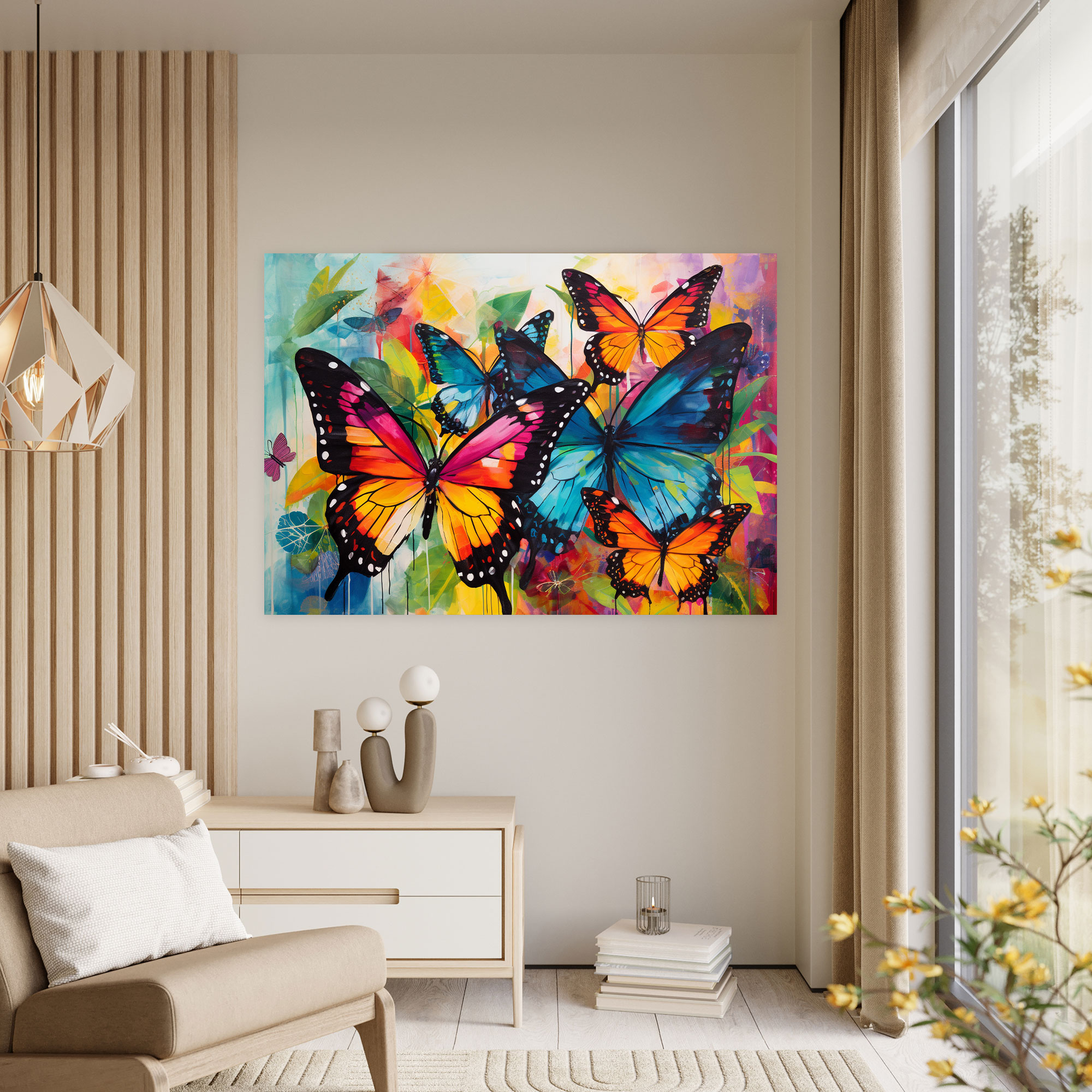 Contemporary Butterflies Canvas Print - Dried Butterflies, Wall Decoration, Vibrant Colors, Canvas Wall Art