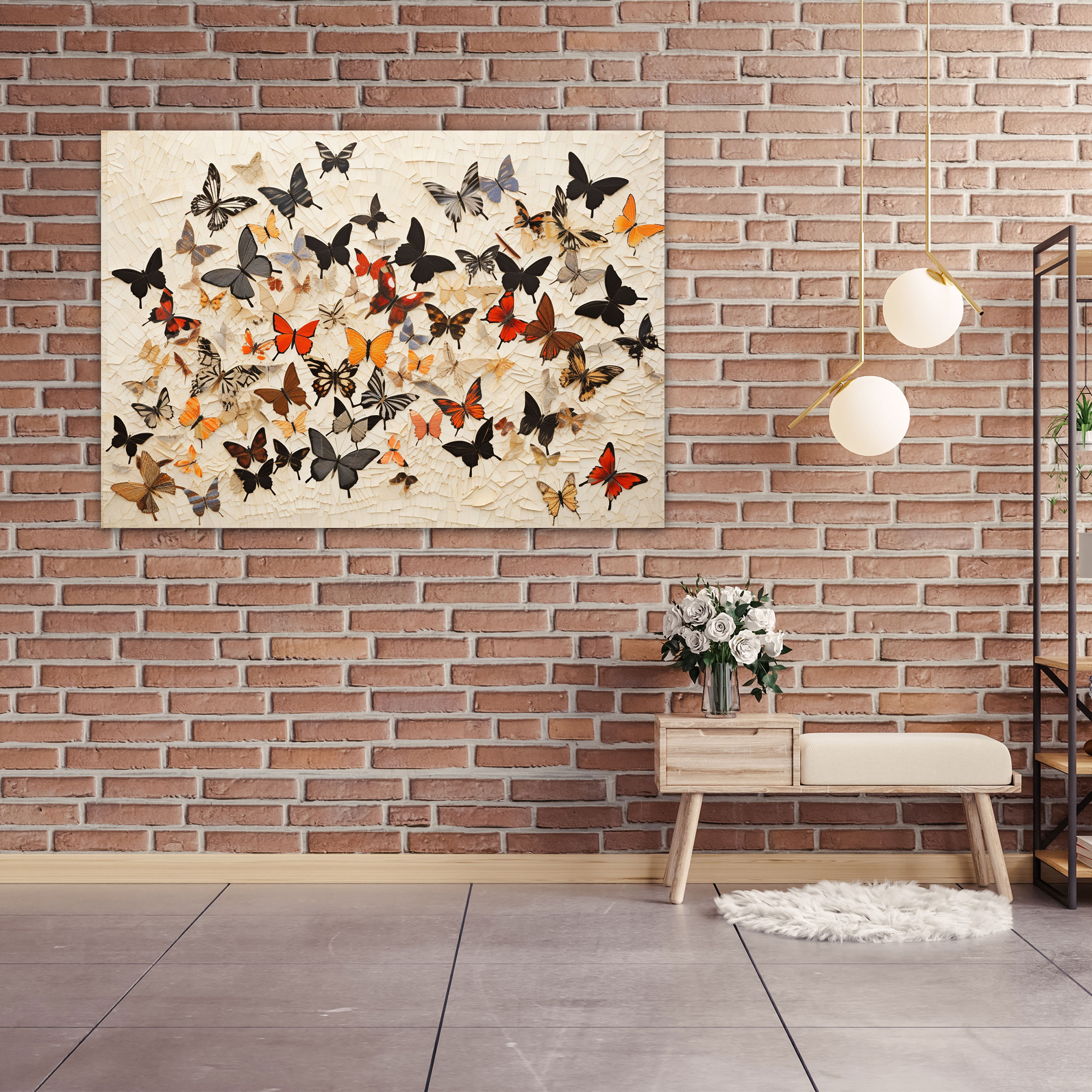 Mosaic Butterflies Canvas Print - Dried Butterflies, Canvas Wall Art, Canvas, Harmony