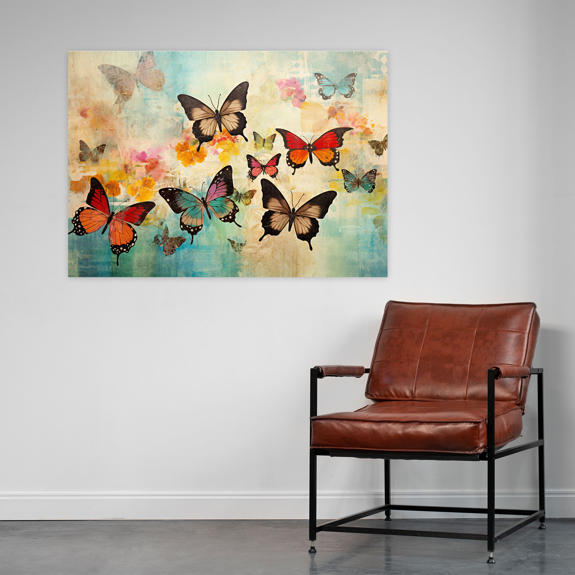 Butterflies Wall Decoration - Dried Butterflies, Canvas, Mixed Media Collage, Canvas Wall Art