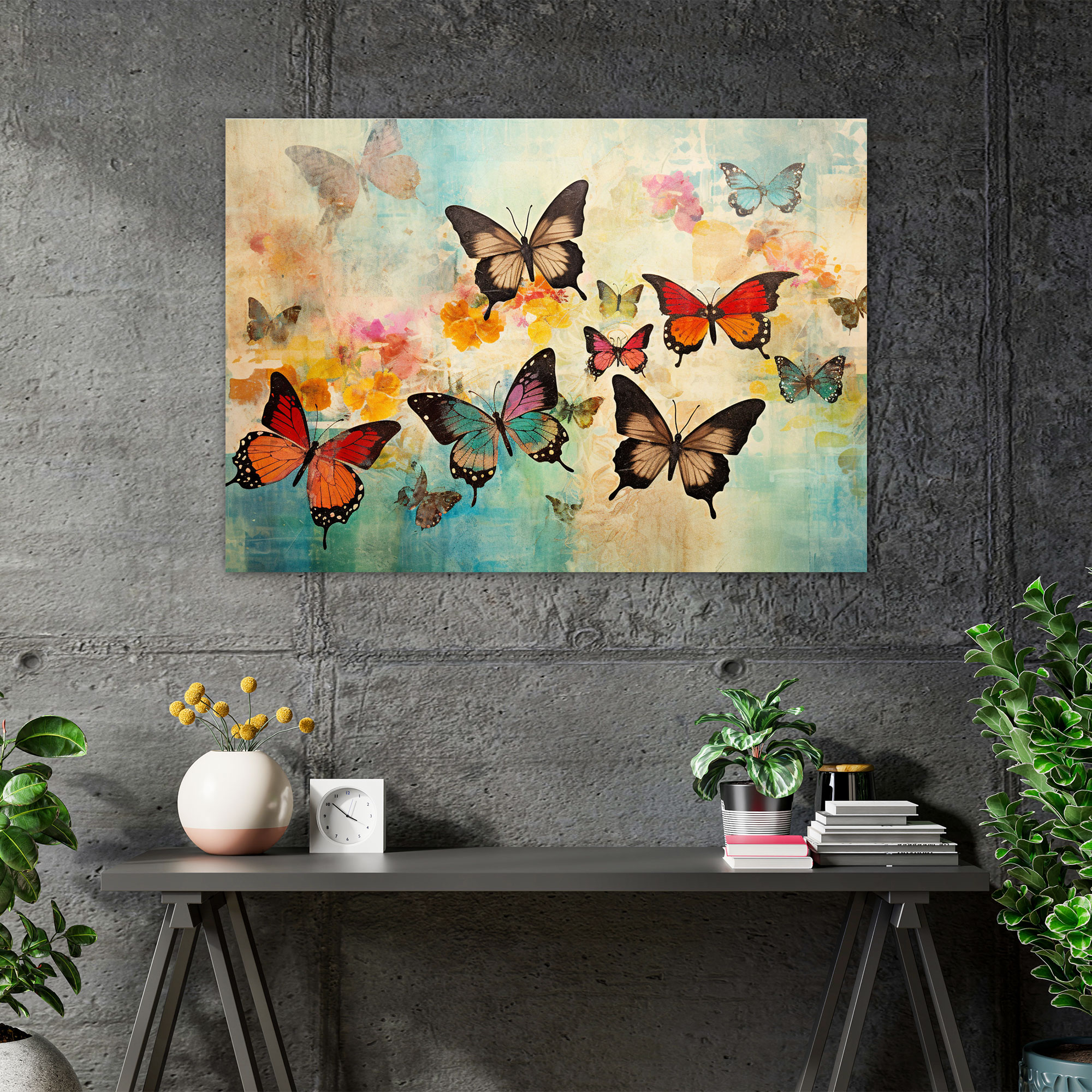 Butterflies Wall Decoration - Dried Butterflies, Canvas, Mixed Media Collage, Canvas Wall Art