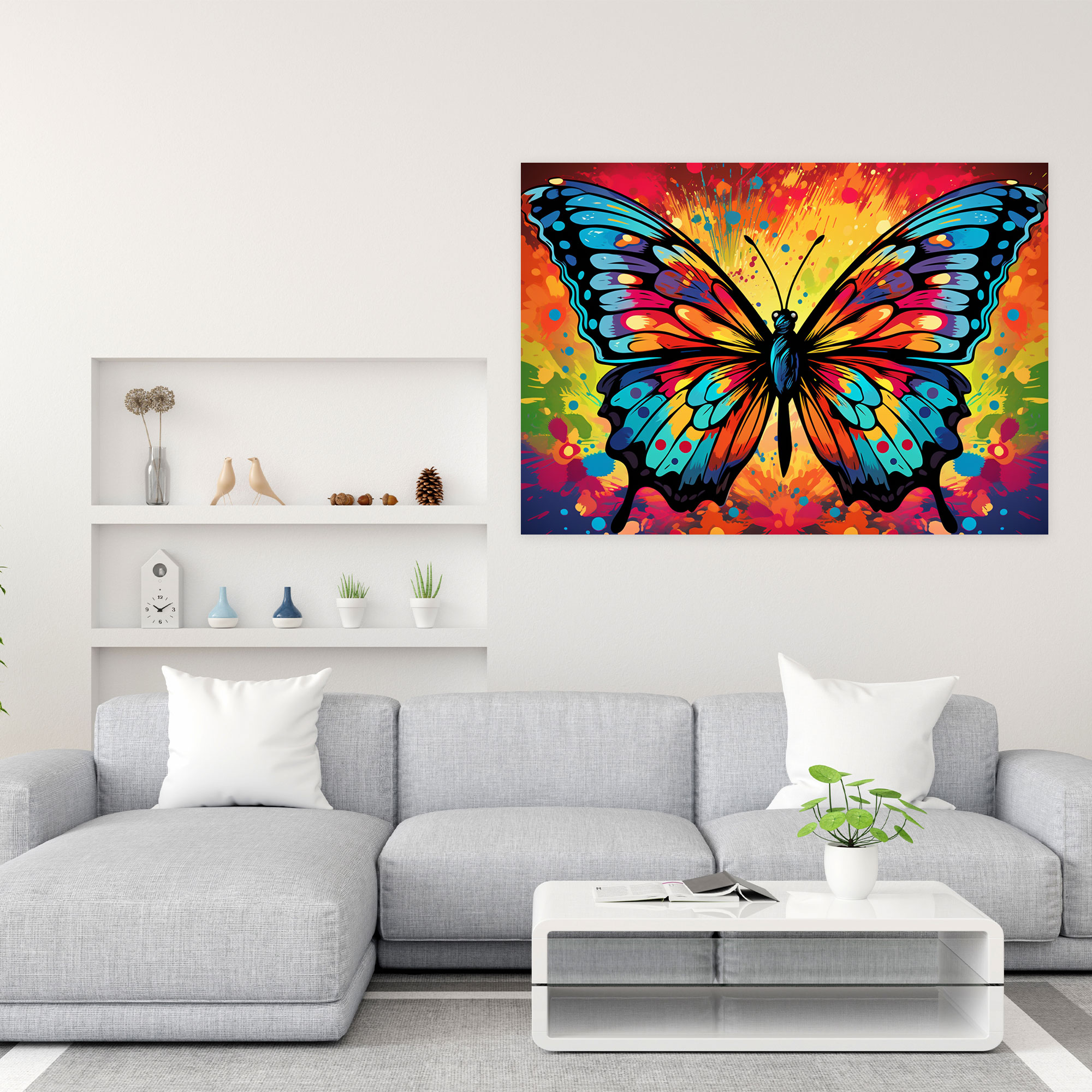 Psychedelic Butterflies Wall Art - Dried Butterflies, Pop Art Illustration, Canvas Print, Psychedelic Colors
