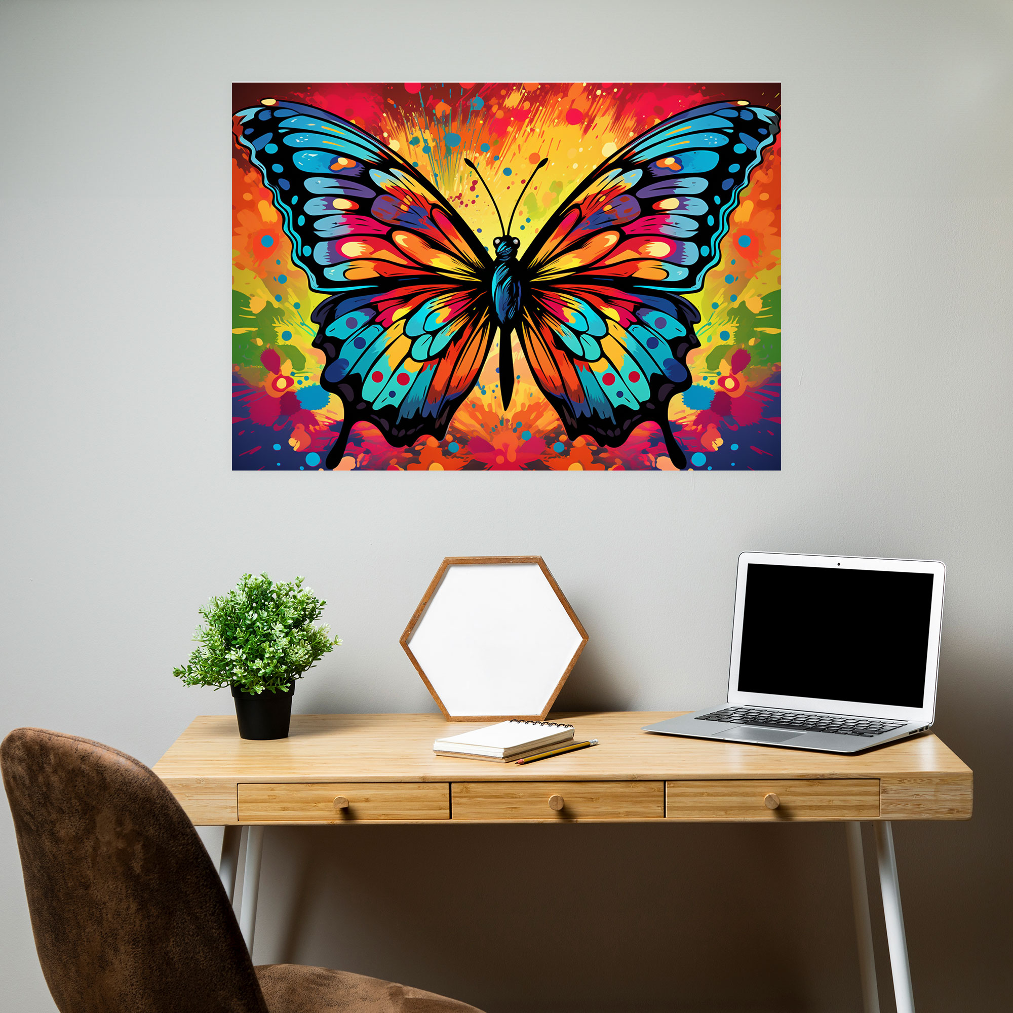 Psychedelic Butterflies Wall Art - Dried Butterflies, Pop Art Illustration, Canvas Print, Psychedelic Colors