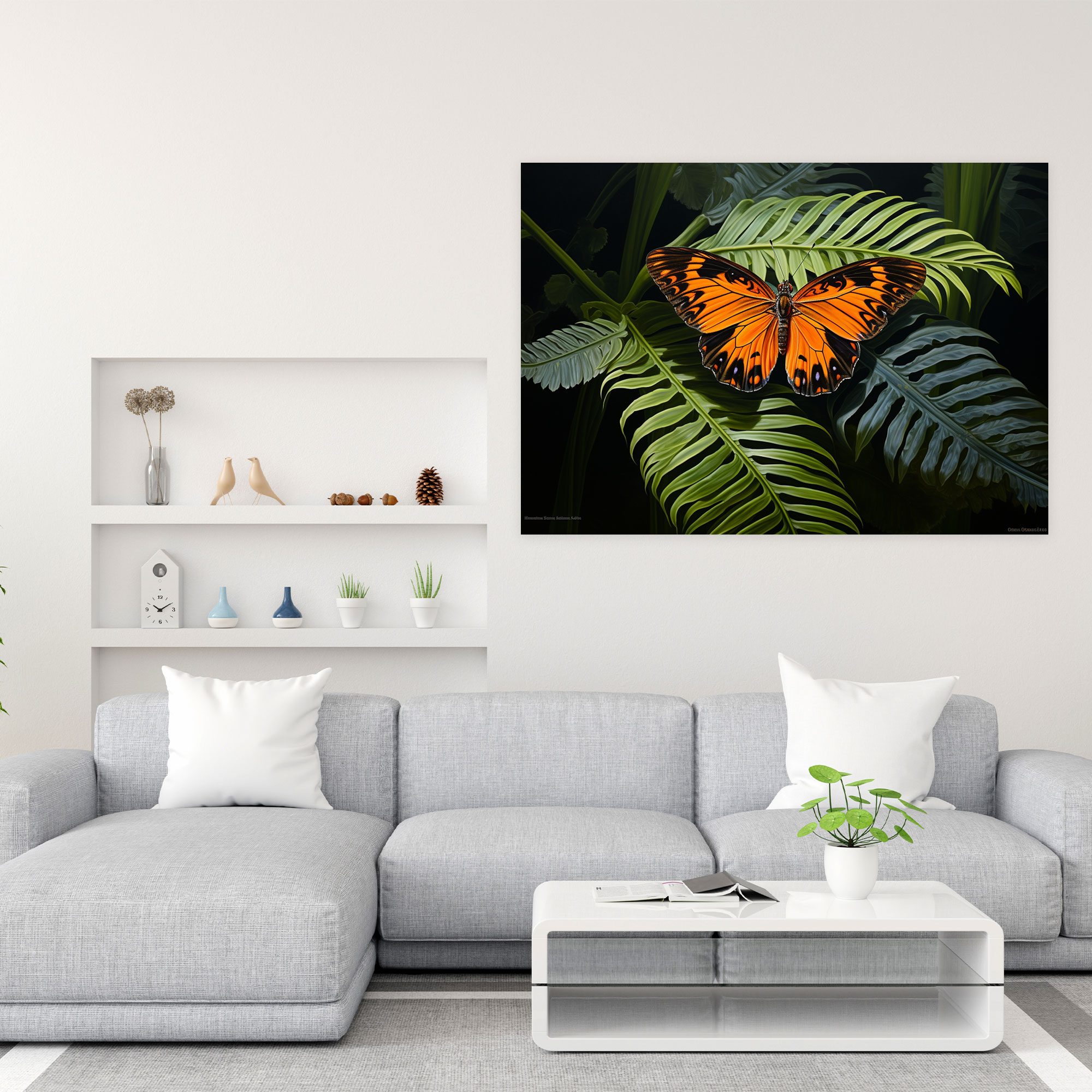 Realistic Butterflies Canvas Print - Dried Butterflies, Canvas Wall Art, Realistic Painting, Resting On A Leaf
