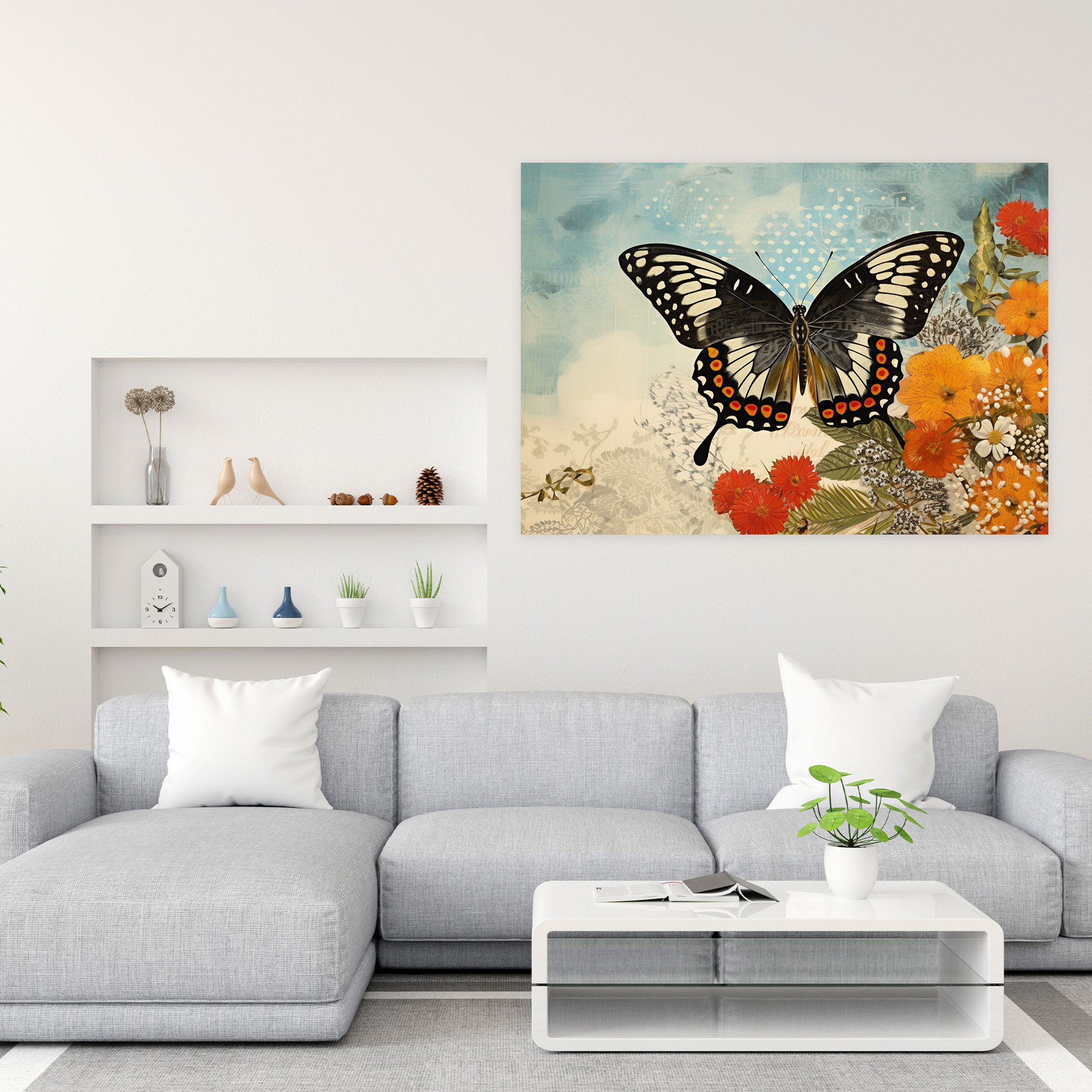 Butterflies Wall Art Canvas Print - Dried Butterflies, Butterfly Species, Contemporary Collage, Wall Art