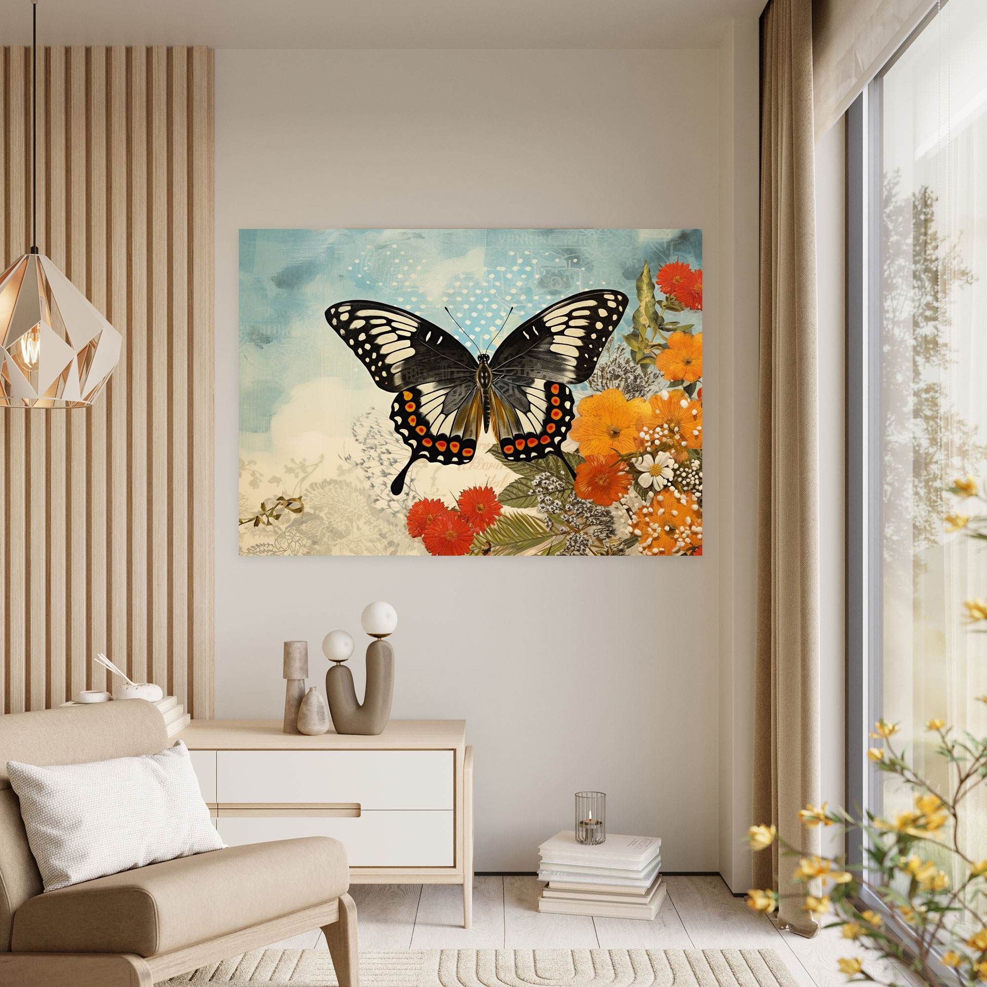 Butterflies Wall Art Canvas Print - Dried Butterflies, Butterfly Species, Contemporary Collage, Wall Art