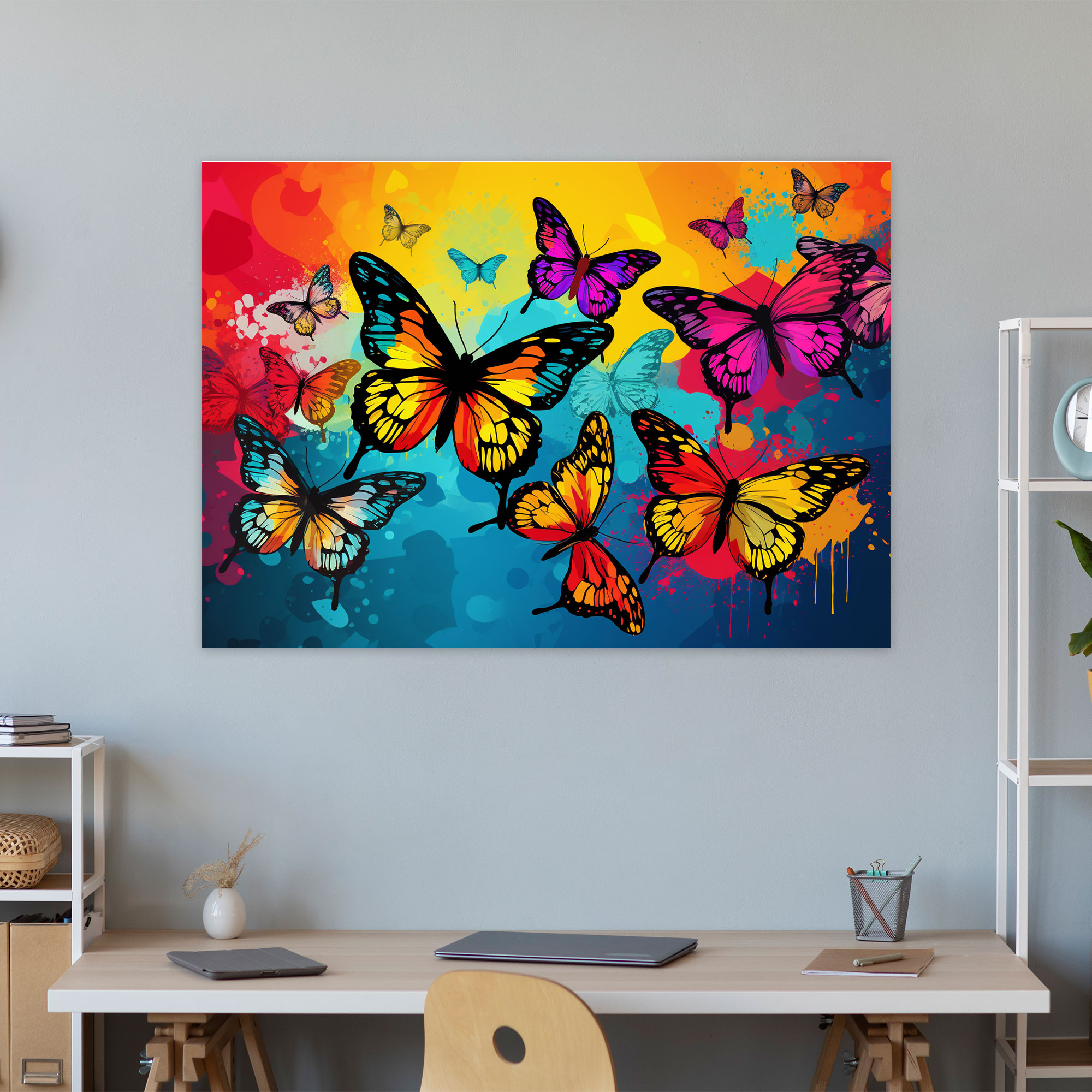 Butterflies Pop Art Wall Art - Dried Butterflies, Butterflies, Bold Background, Wall Art