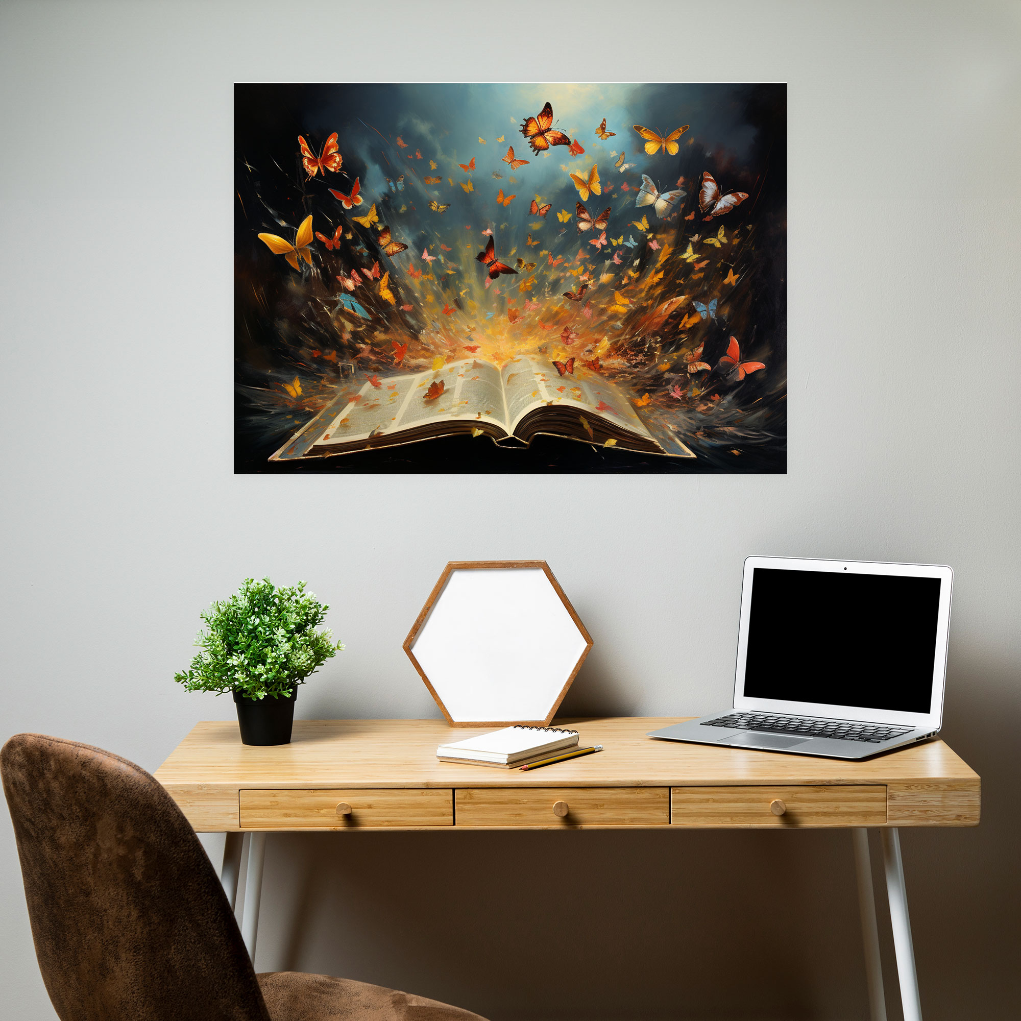 Butterflies Surrealistic Wall Decoration - Dried Butterflies, Open Book, Canvas, Wall Decoration