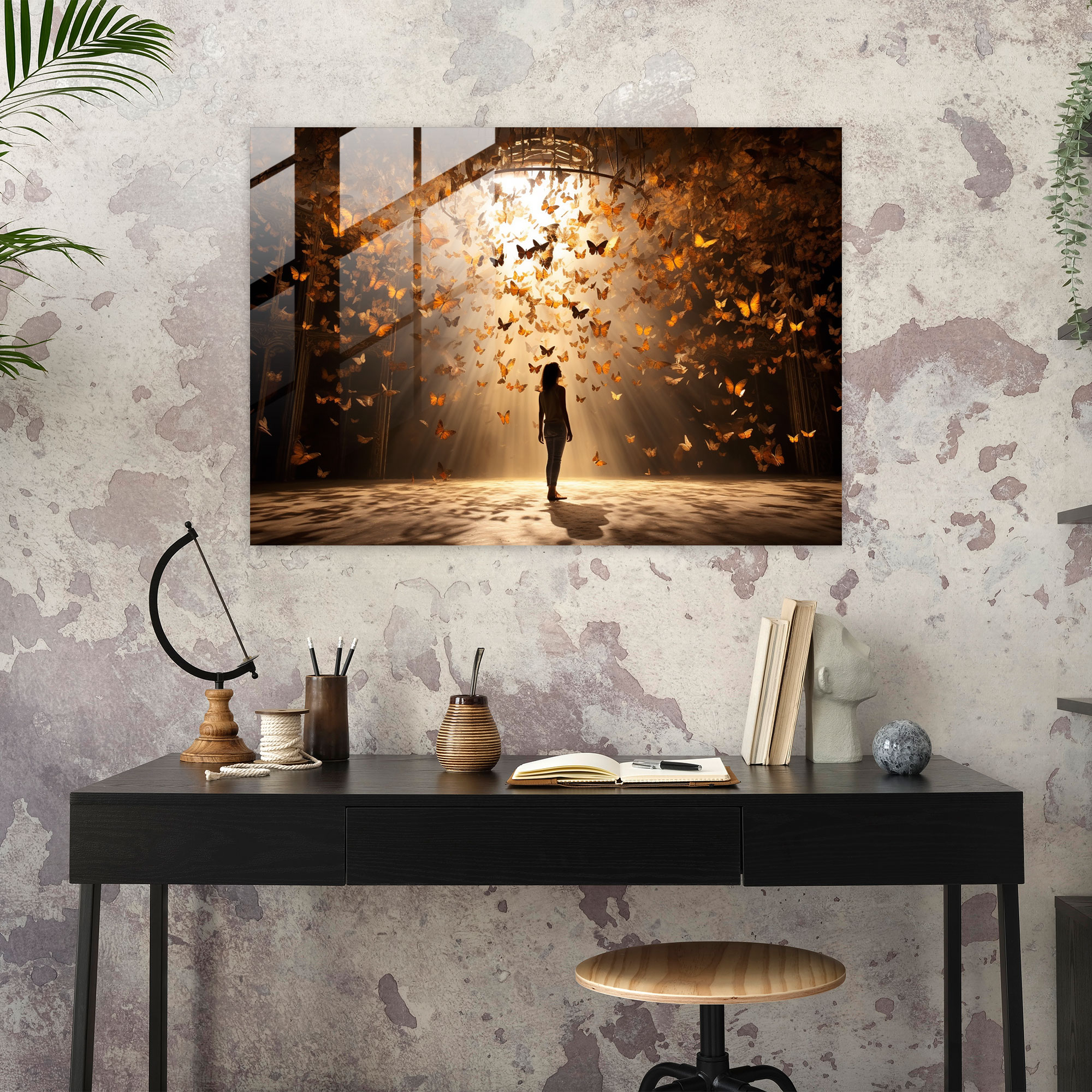 Dried Butterflies Modern Art - Dried Butterflies, Glass Print, Dried Butterflies Photorealistic Collection, Home Decoration