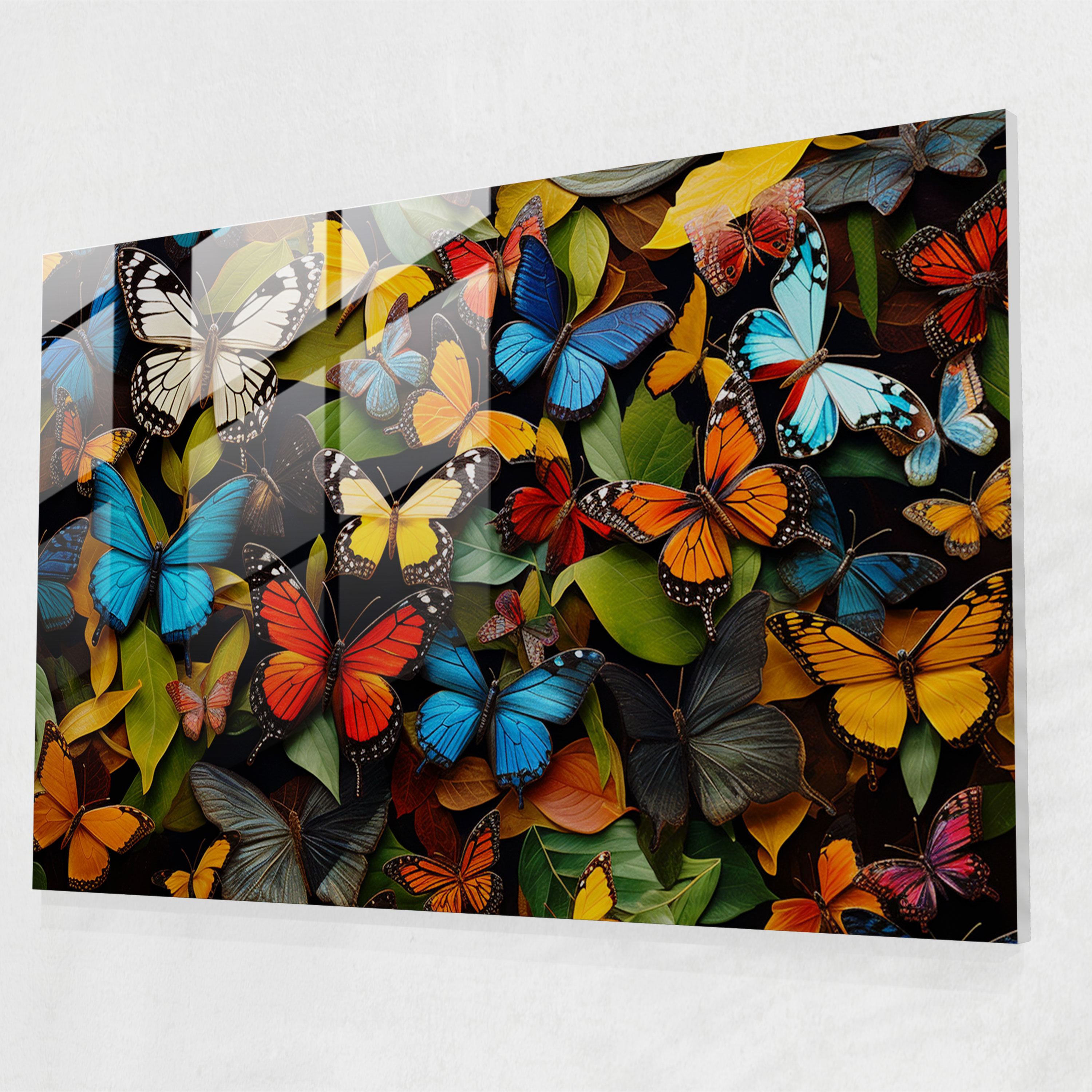 Dried Butterflies Glass Print Masterpiece - Dried Butterflies, Home Decoration, Wall Decoration, Dried Butterflies Photorealistic Collection