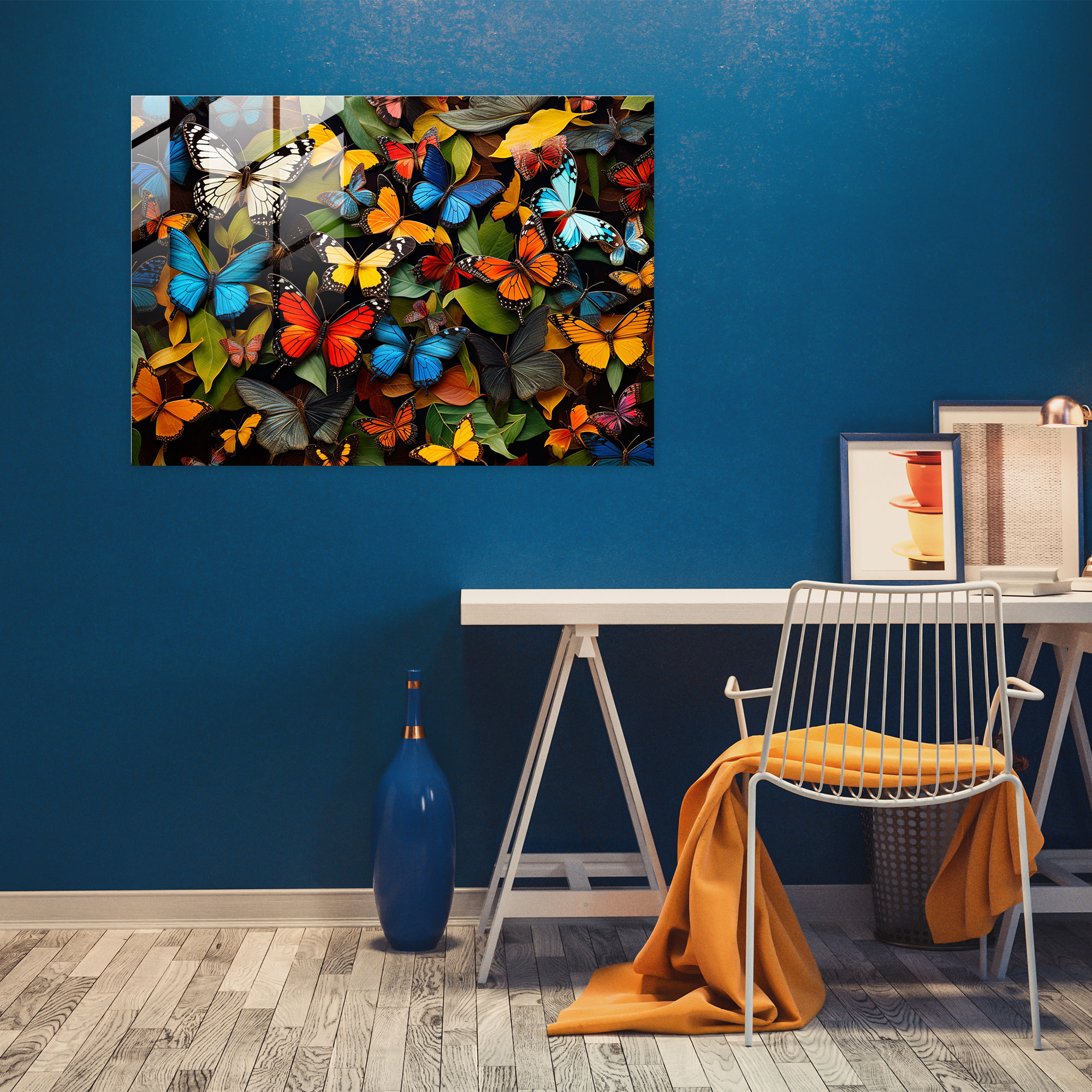 Dried Butterflies Glass Print Masterpiece - Dried Butterflies, Home Decoration, Wall Decoration, Dried Butterflies Photorealistic Collection
