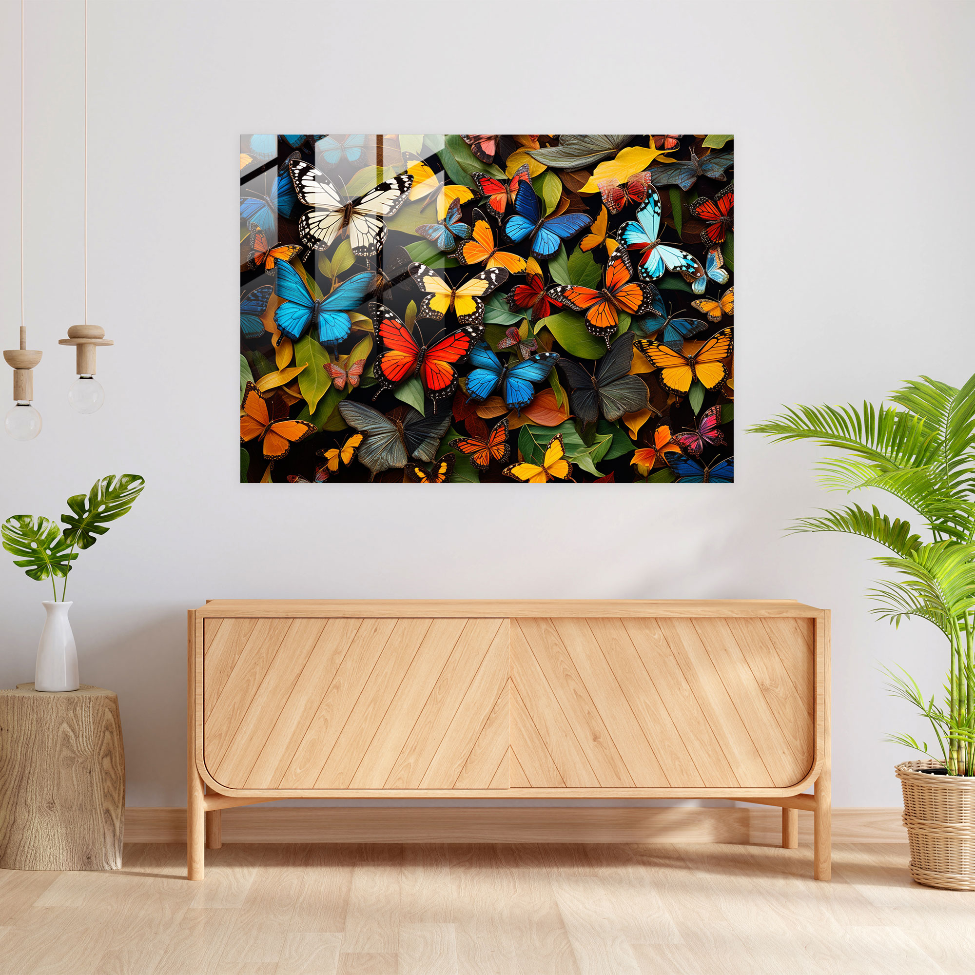 Dried Butterflies Glass Print Masterpiece - Dried Butterflies, Home Decoration, Wall Decoration, Dried Butterflies Photorealistic Collection