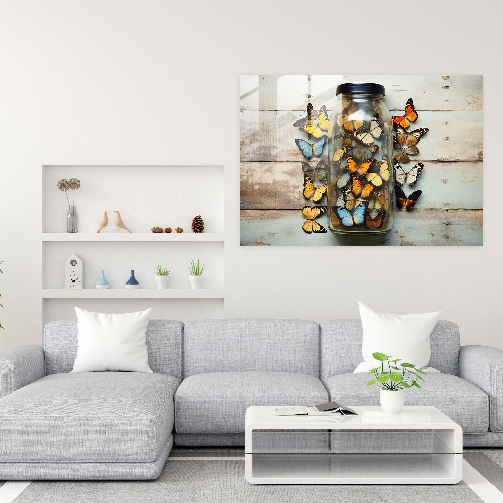 Dried Butterflies Glass Print - Whimsical Wonder - Dried Butterflies, Glass Print, Dried Butterflies Photorealistic Collection, Wall Decoration