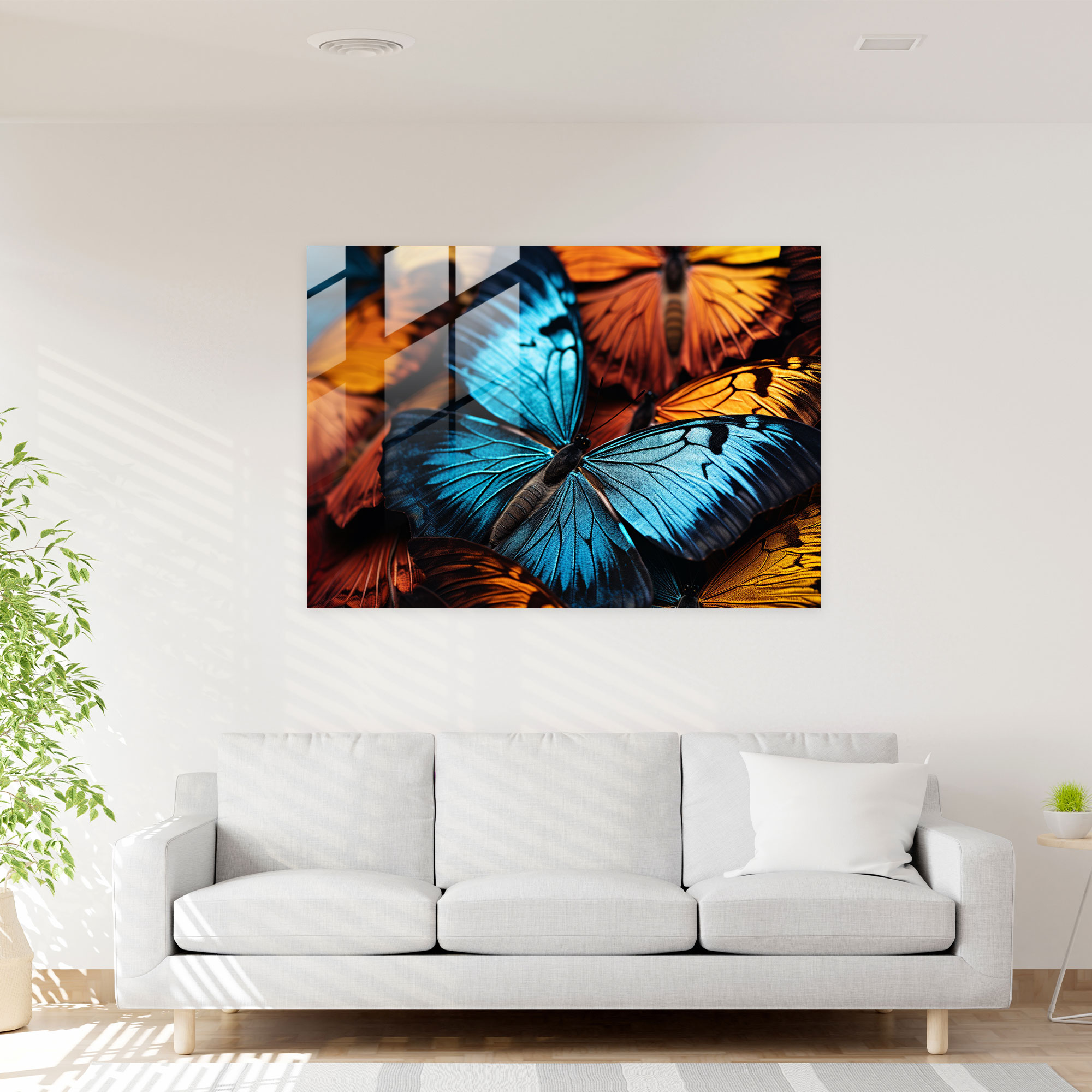 Dried Butterflies Glass Print - Dried Butterflies, Wall Decoration, Home Decoration, Elegance