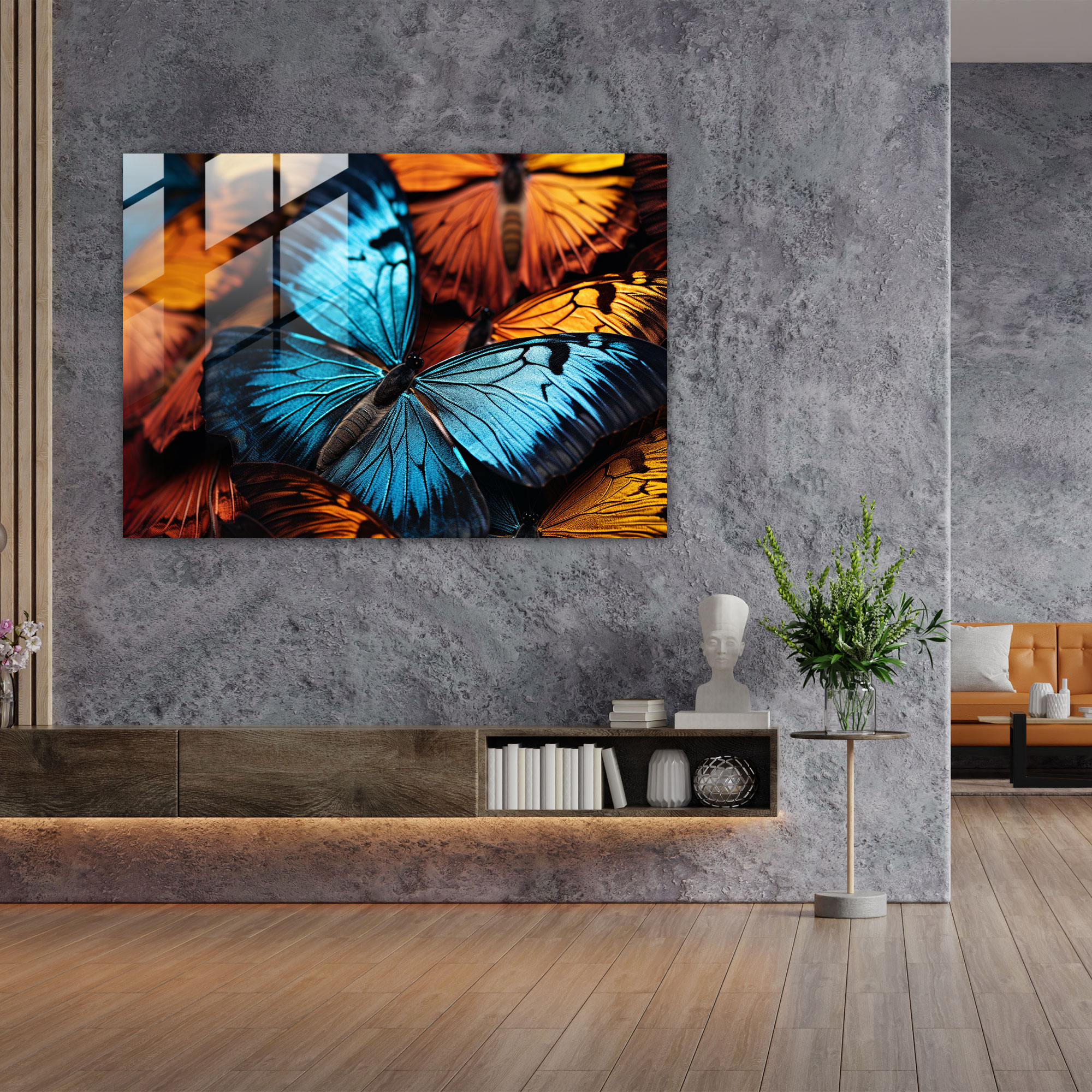 Dried Butterflies Glass Print - Dried Butterflies, Wall Decoration, Home Decoration, Elegance