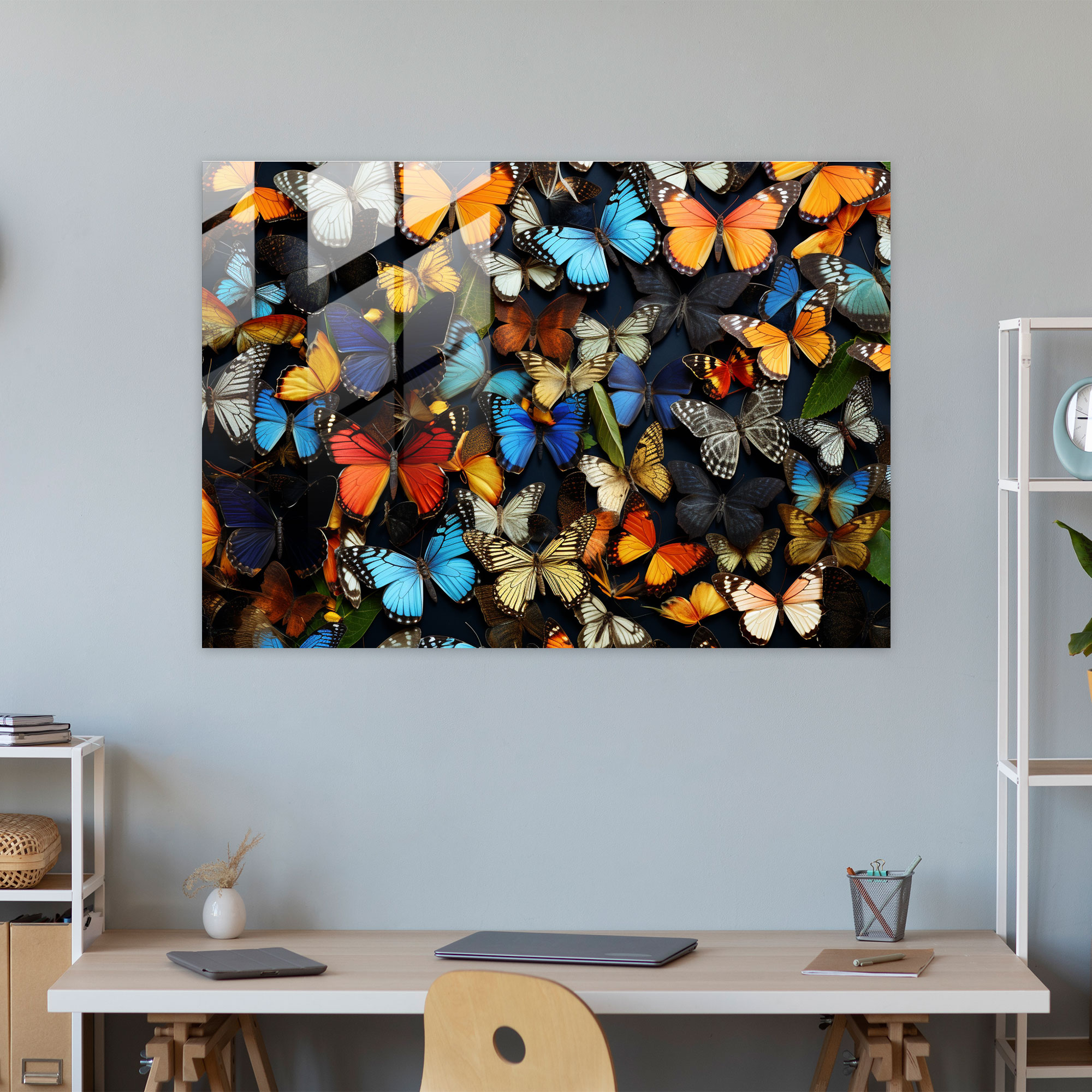 Dried Butterflies Photorealistic Glass Print - Dried Butterflies, Nature, Modern Art, Glass Art