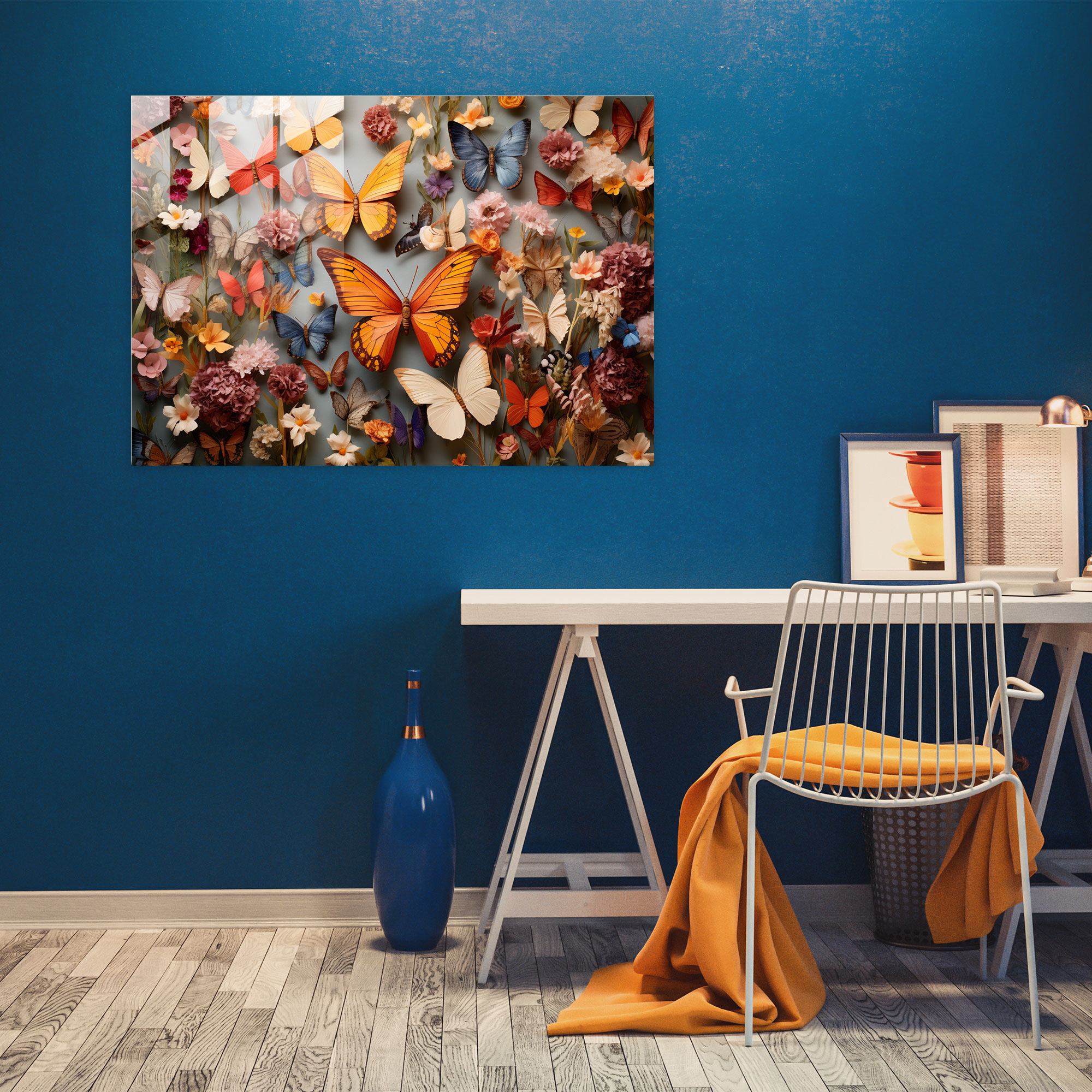Dried Butterflies Serene Garden Glass Print - Dried Butterflies, Home Decoration, Glass Print, Dried Butterflies Photorealistic Collection