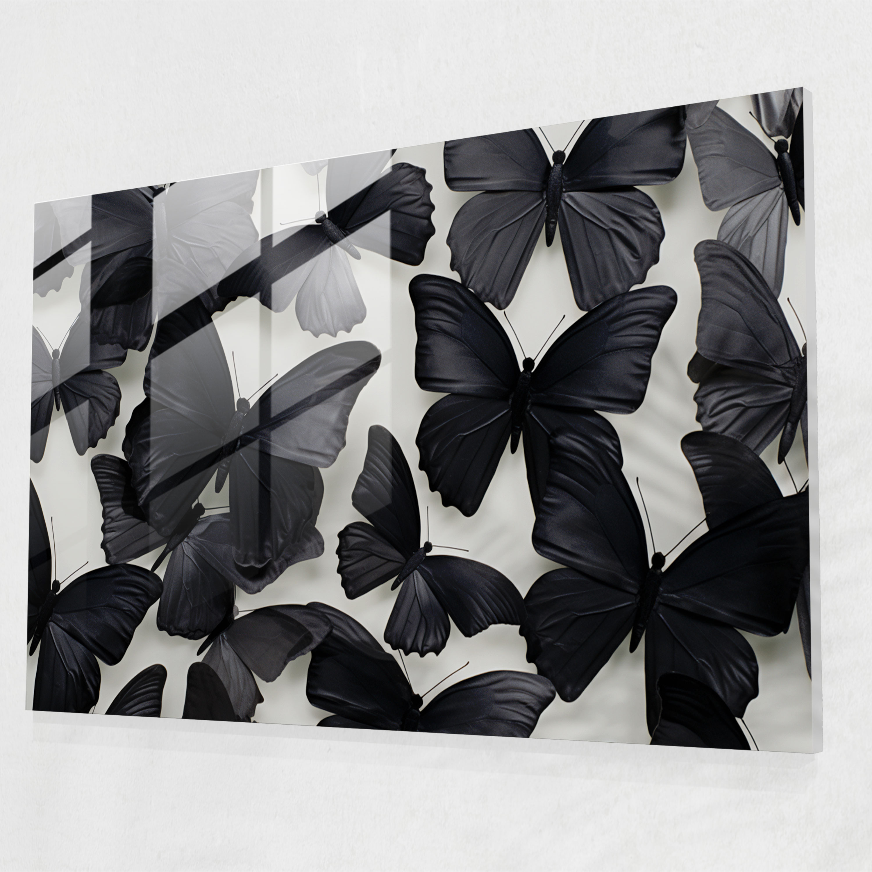 Monochromatic Dried Butterflies Glass Print - Dried Butterflies, Modern Art, Glass Print, Home Decoration