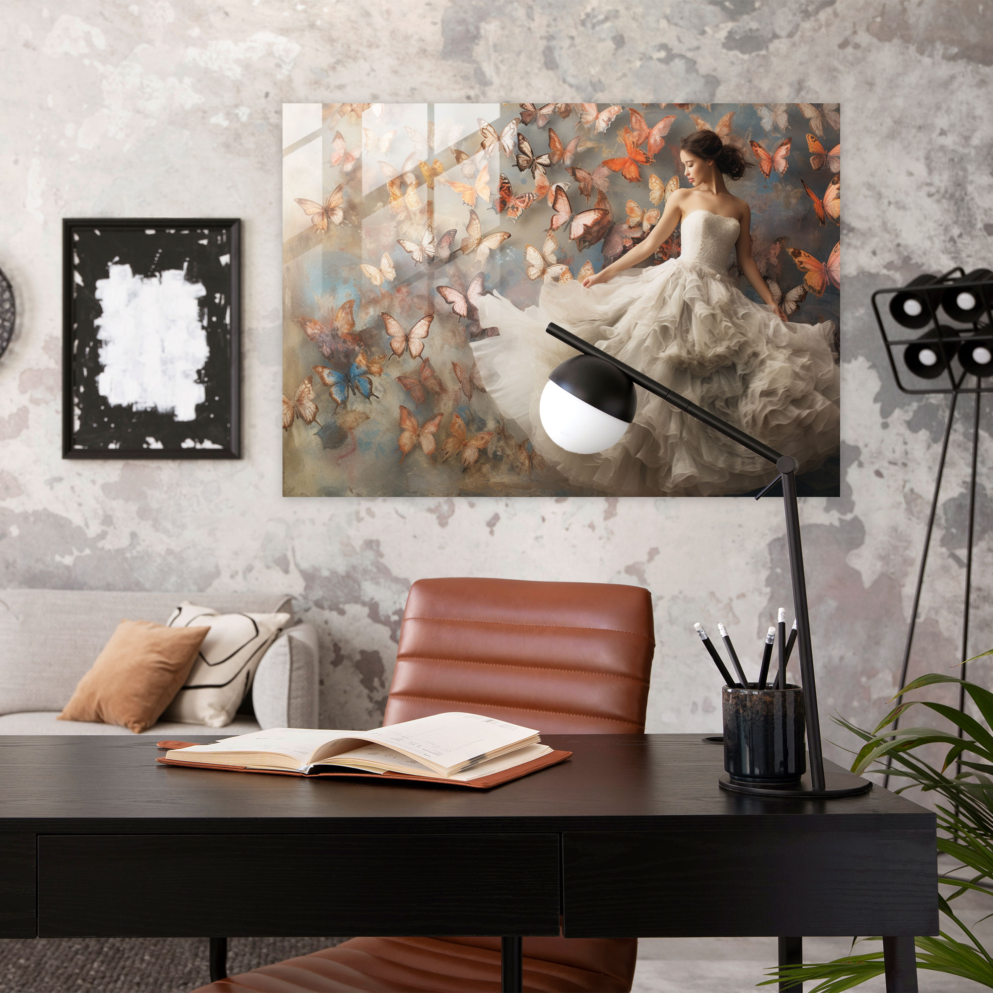Ethereal Flight Of Dried Butterflies Glass Print - Dried Butterflies, Magic, Modern Art, Ethereal Dance