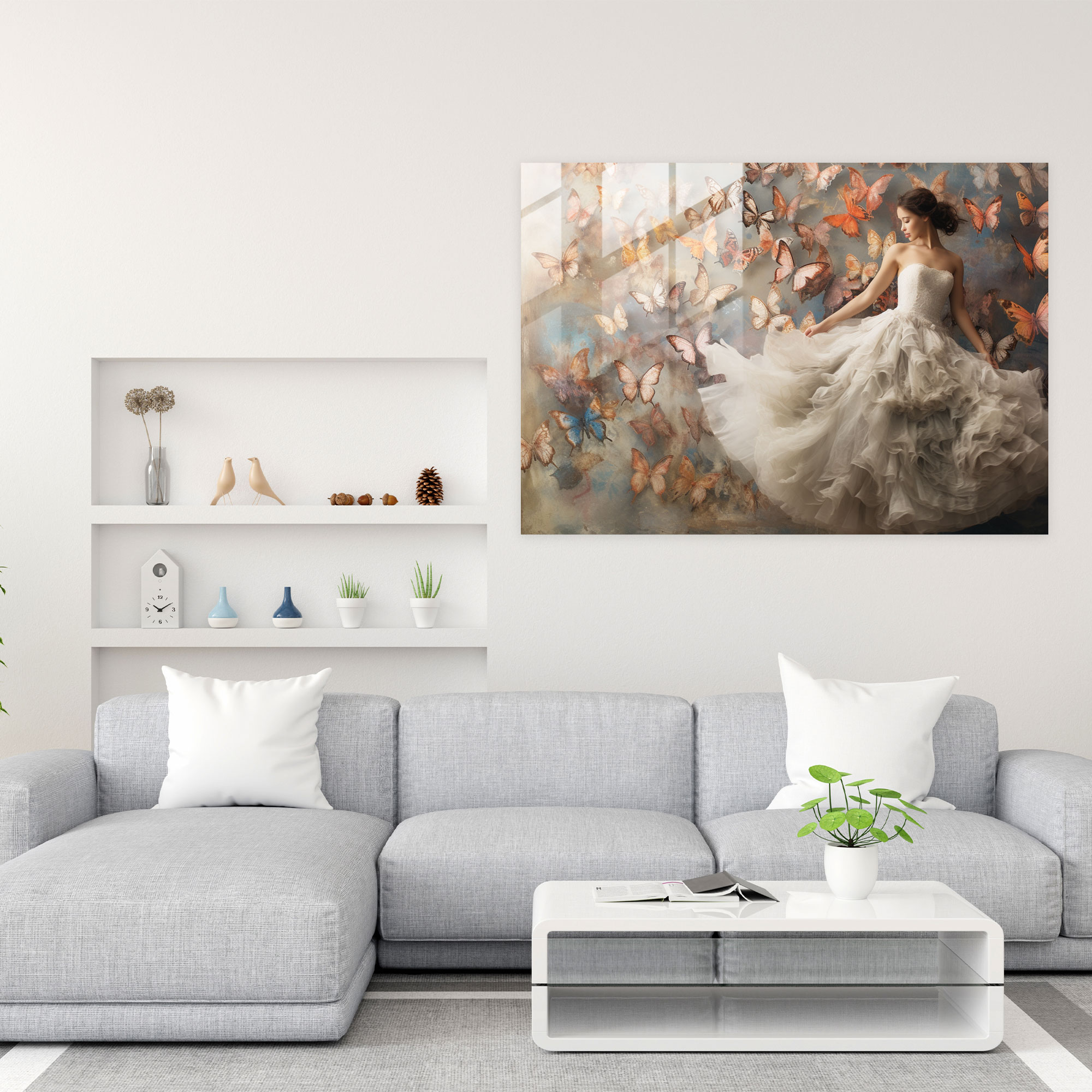 Ethereal Flight Of Dried Butterflies Glass Print - Dried Butterflies, Magic, Modern Art, Ethereal Dance
