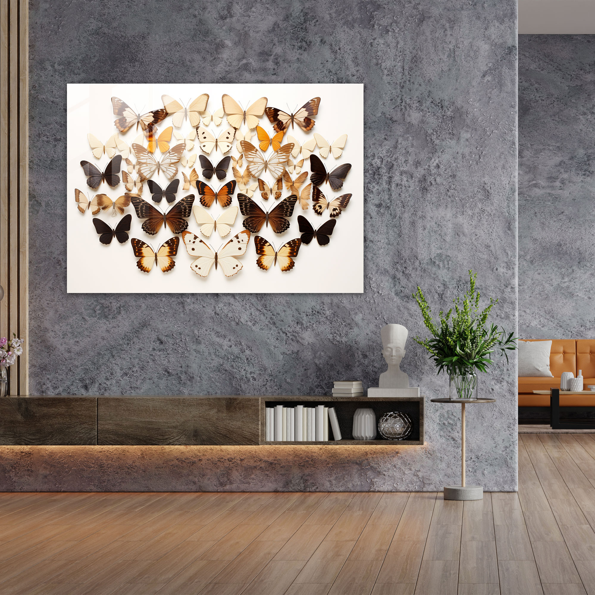 Butterfly-Shaped Dried Butterflies Glass Print - Dried Butterflies, Modern Art, Home Decoration, Natural Elegance